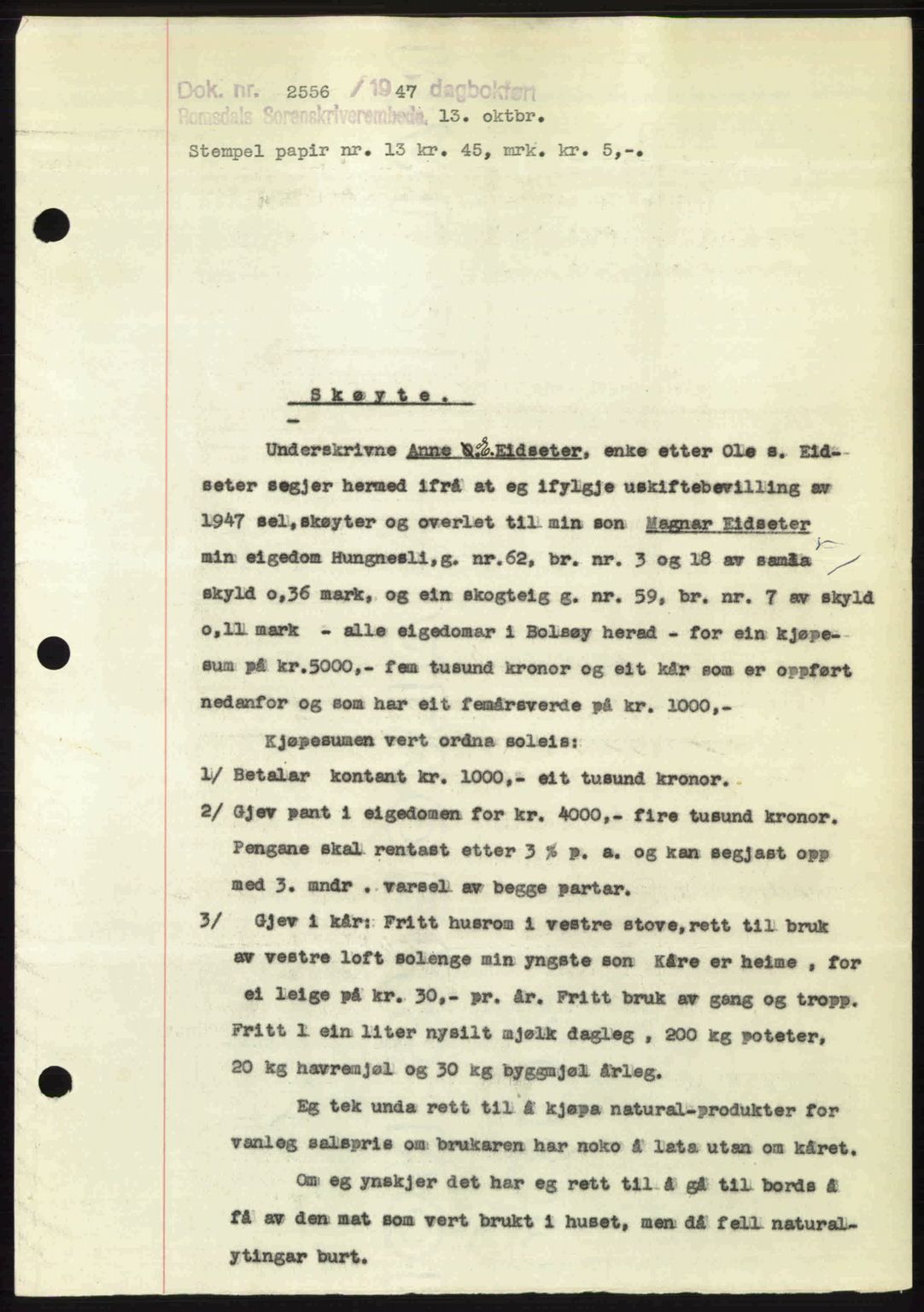 Romsdal sorenskriveri, SAT/A-4149/1/2/2C: Mortgage book no. A24, 1947-1947, Diary no: : 2556/1947