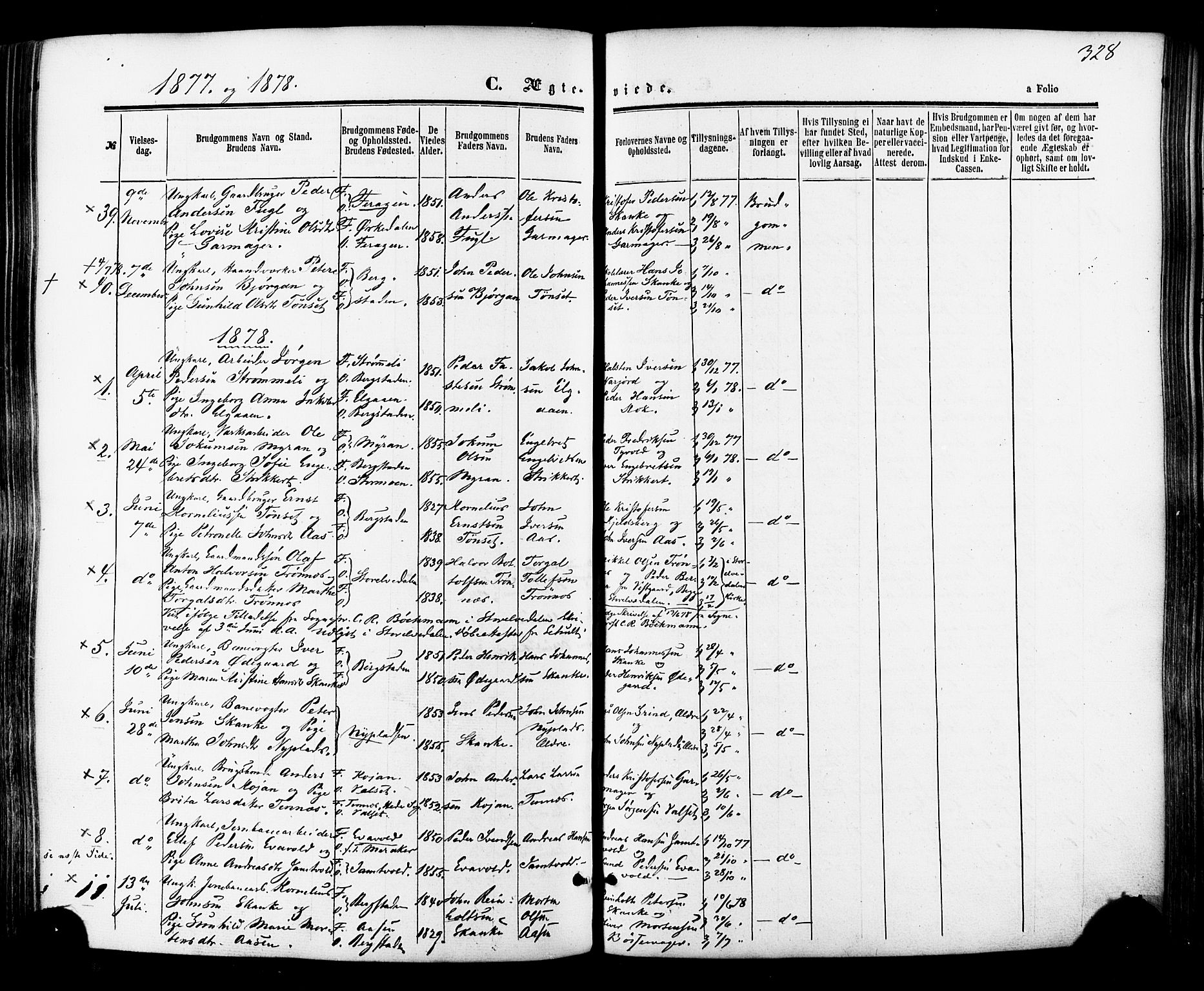 Ministerialprotokoller, klokkerbøker og fødselsregistre - Sør-Trøndelag, SAT/A-1456/681/L0932: Parish register (official) no. 681A10, 1860-1878, p. 328