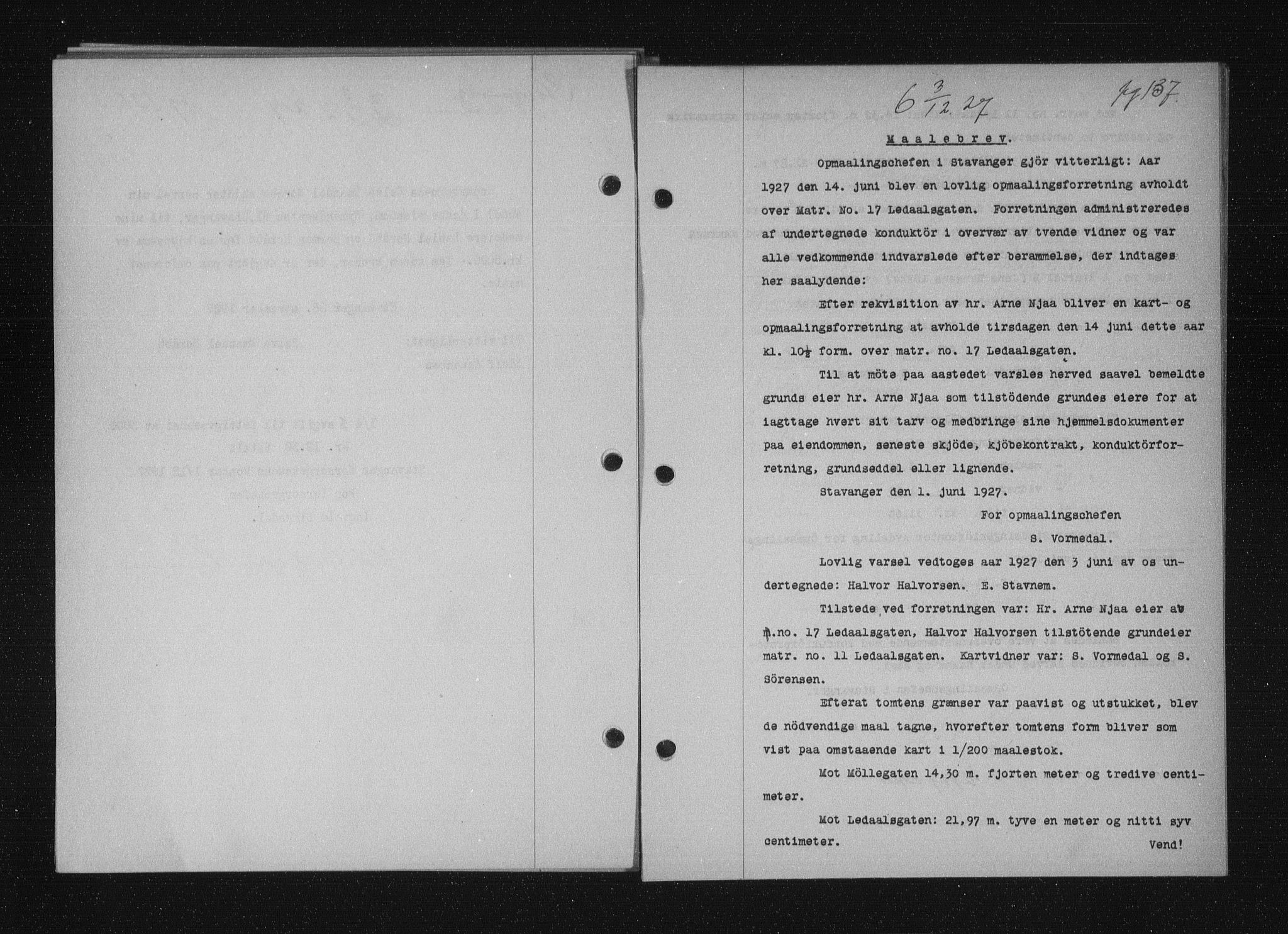 Stavanger byfogd, SAST/A-101408/001/4/41/410/410BB/L0053: Mortgage book no. 41, 1927-1928, Deed date: 03.12.1927