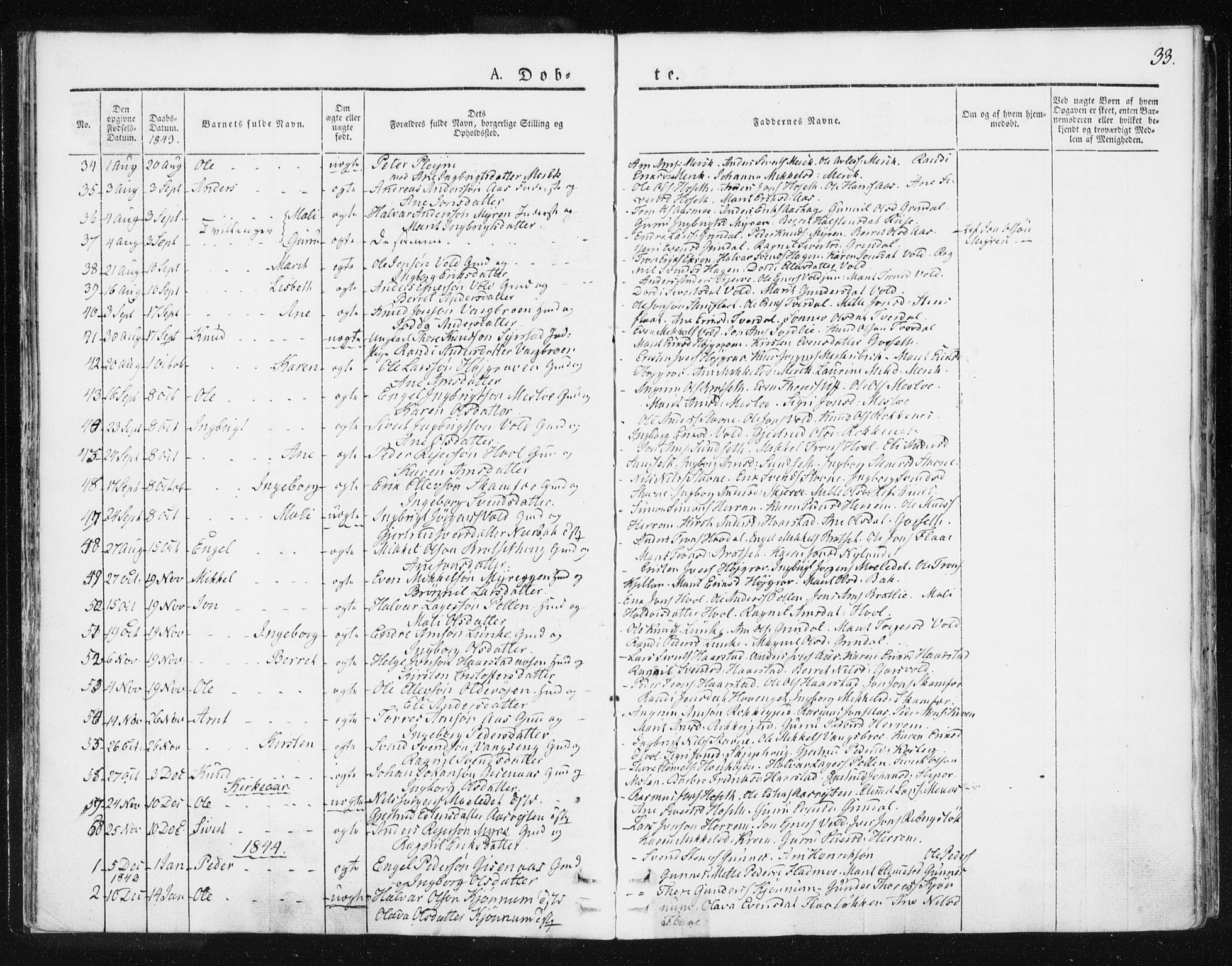 Ministerialprotokoller, klokkerbøker og fødselsregistre - Sør-Trøndelag, SAT/A-1456/674/L0869: Parish register (official) no. 674A01, 1829-1860, p. 33