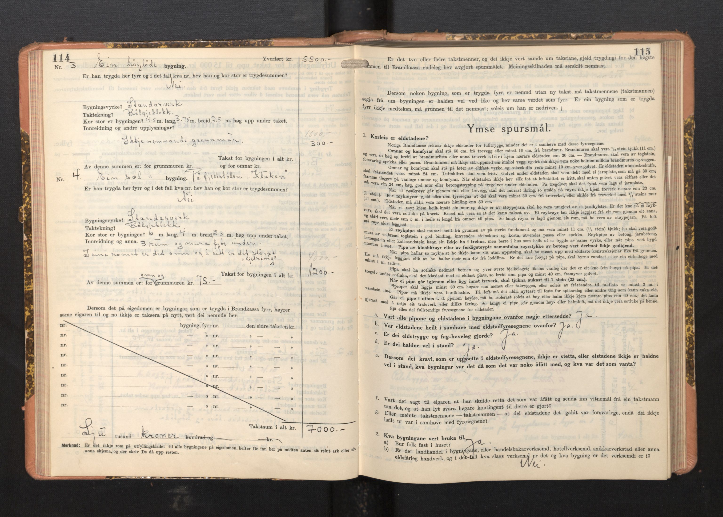 Lensmannen i Leikanger, AV/SAB-A-29201/0012/L0008: Branntakstprotokoll, skjematakst, 1937-1946, p. 114-115