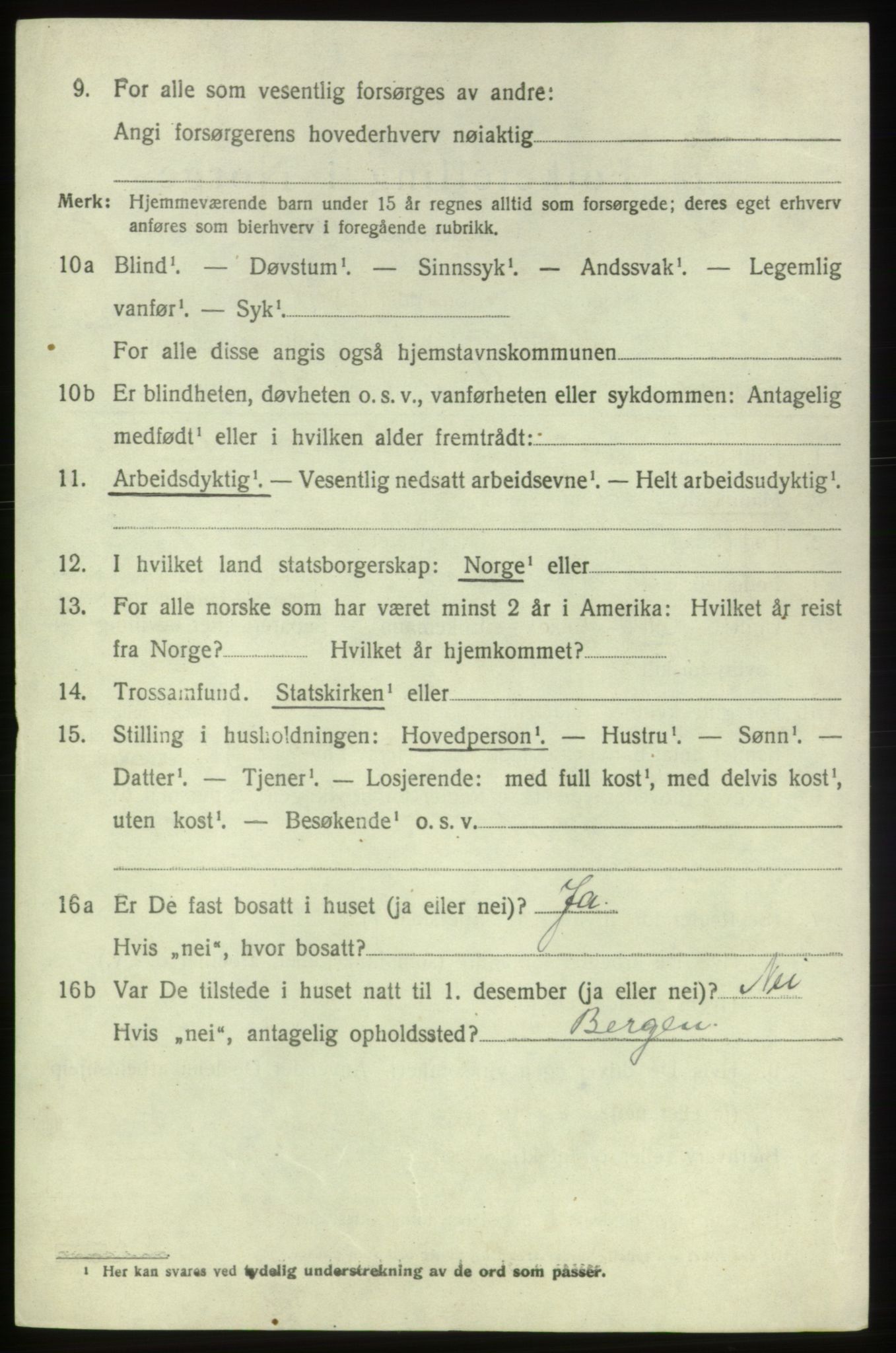 SAB, 1920 census for Bremnes, 1920, p. 1847