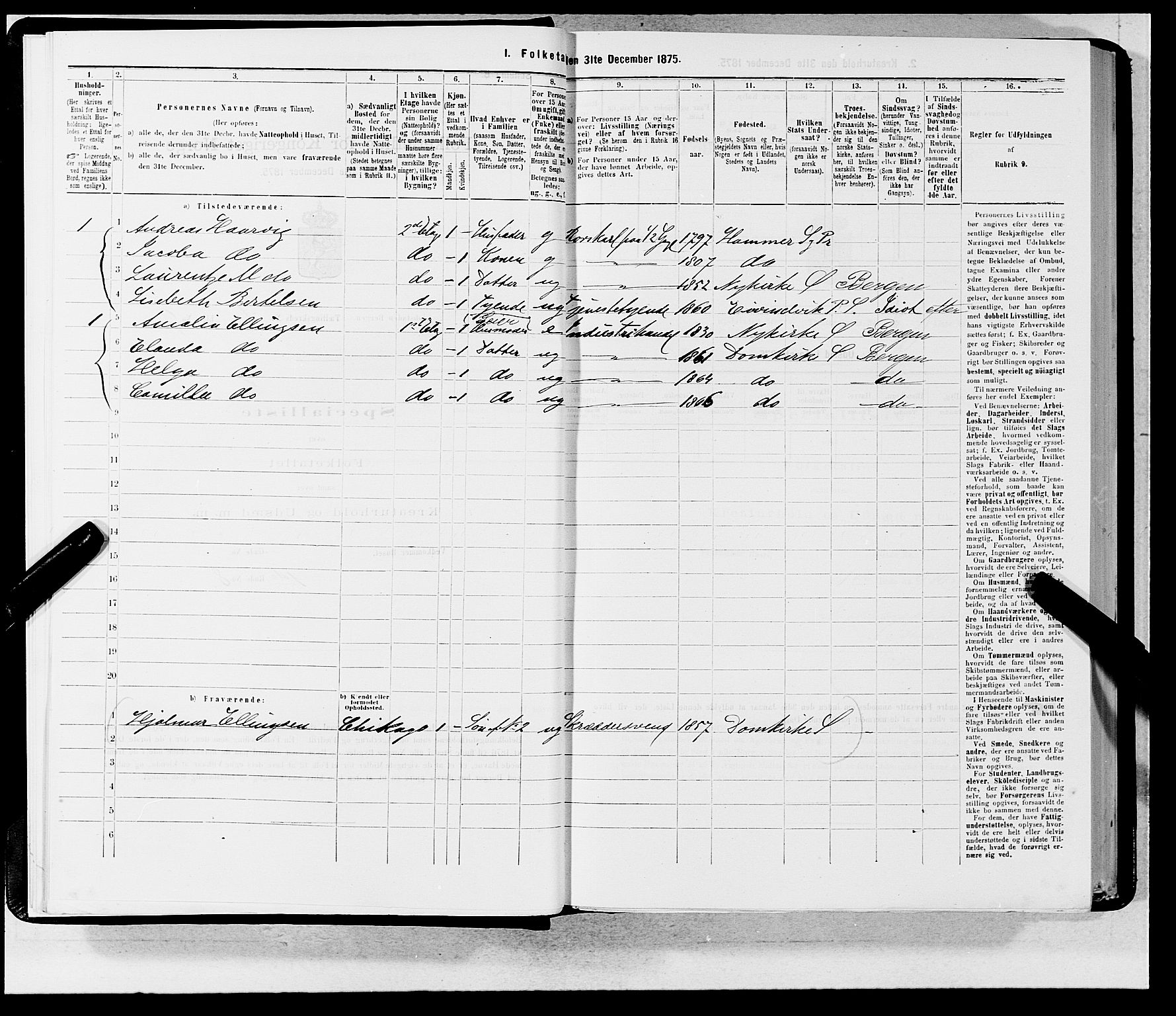 SAB, 1875 census for 1301 Bergen, 1875, p. 20