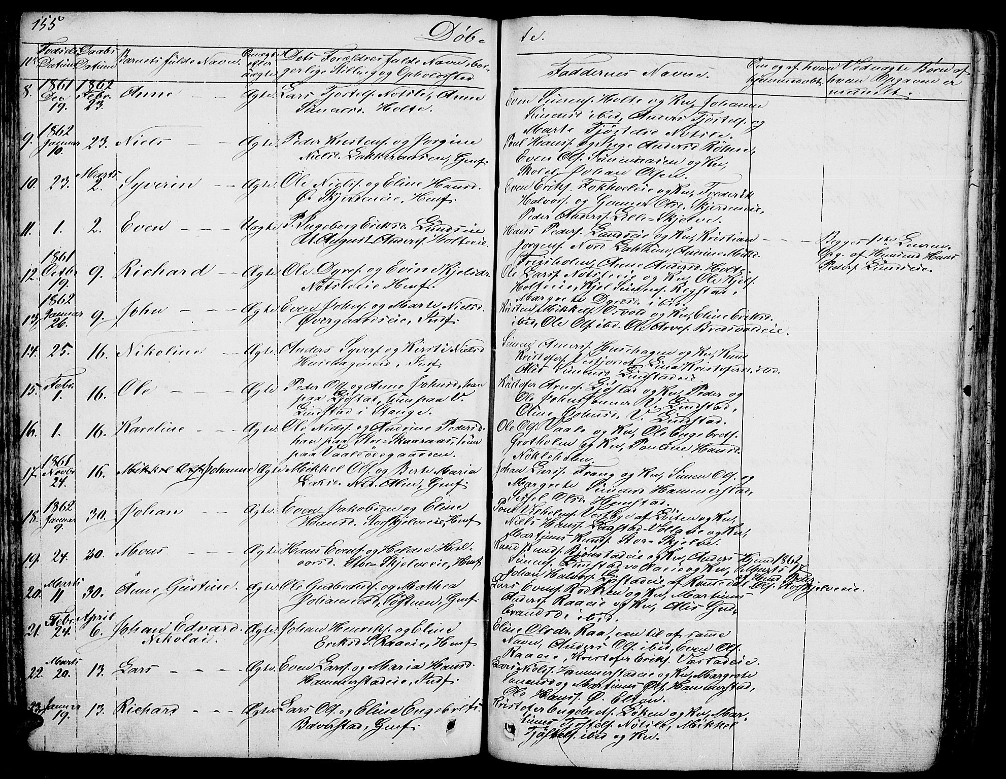 Stange prestekontor, AV/SAH-PREST-002/L/L0003: Parish register (copy) no. 3, 1840-1864, p. 155