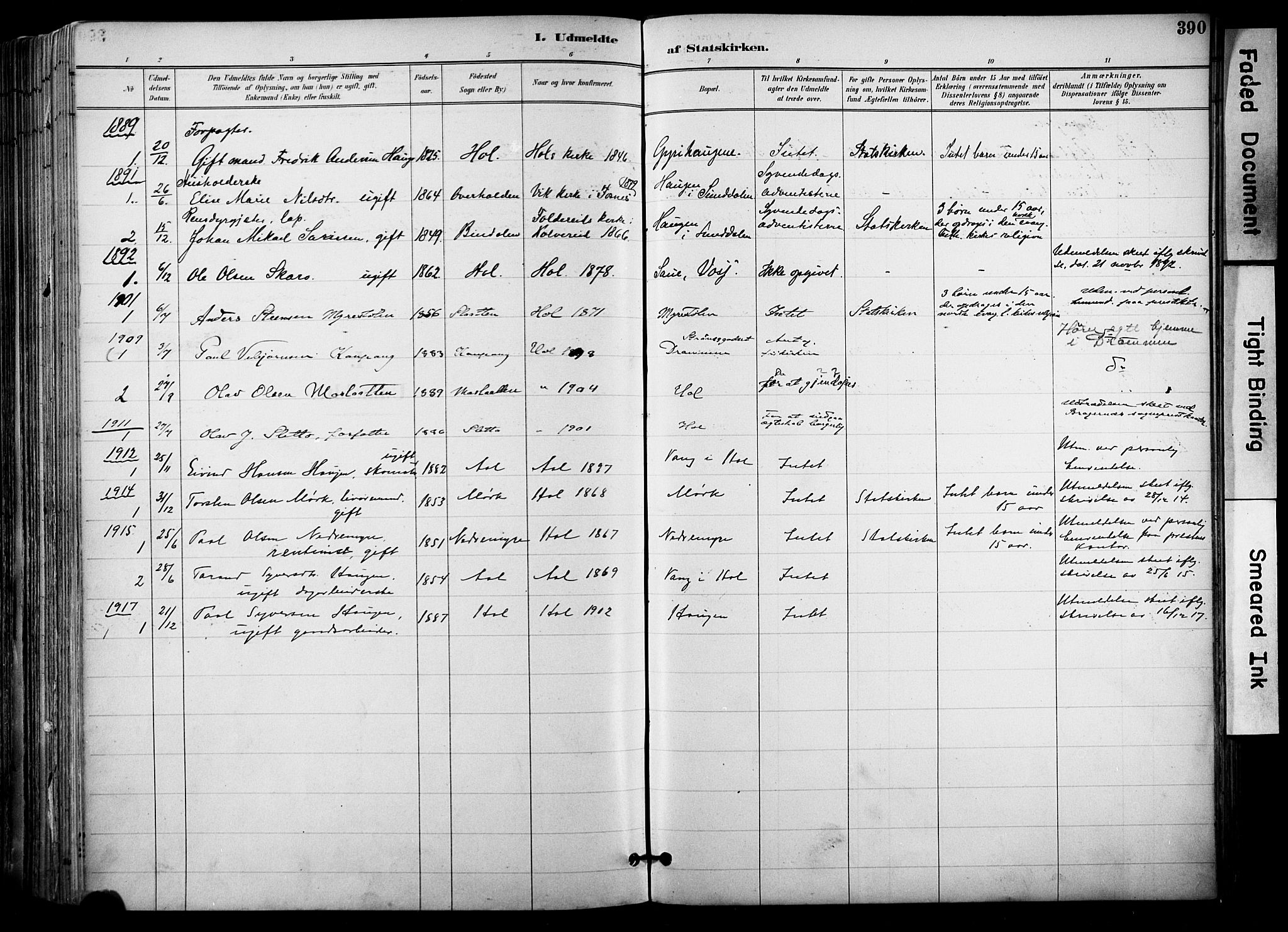 Hol kirkebøker, AV/SAKO-A-227/F/Fa/L0003: Parish register (official) no. I 3, 1887-1918, p. 390