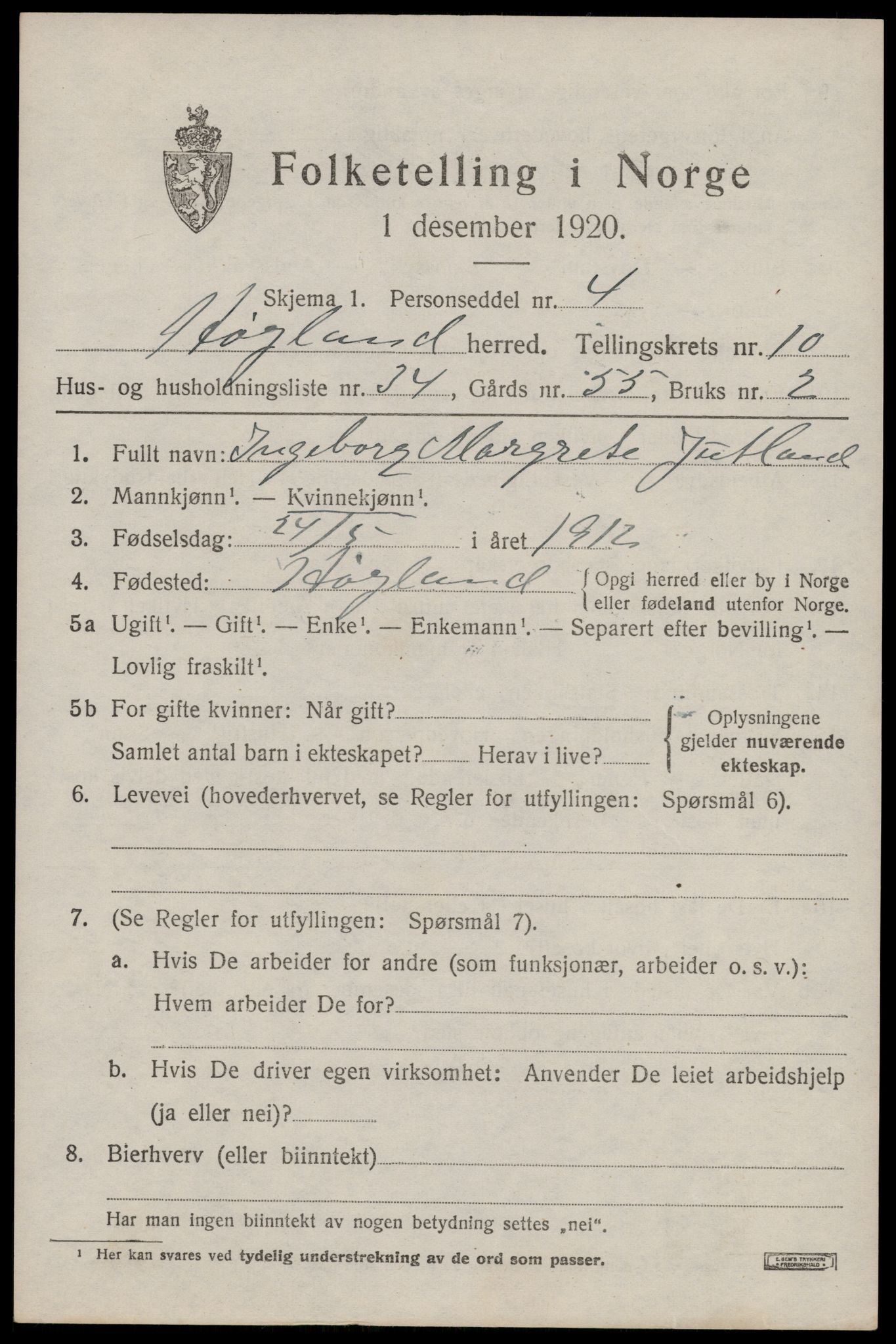SAST, 1920 census for Høyland, 1920, p. 7628