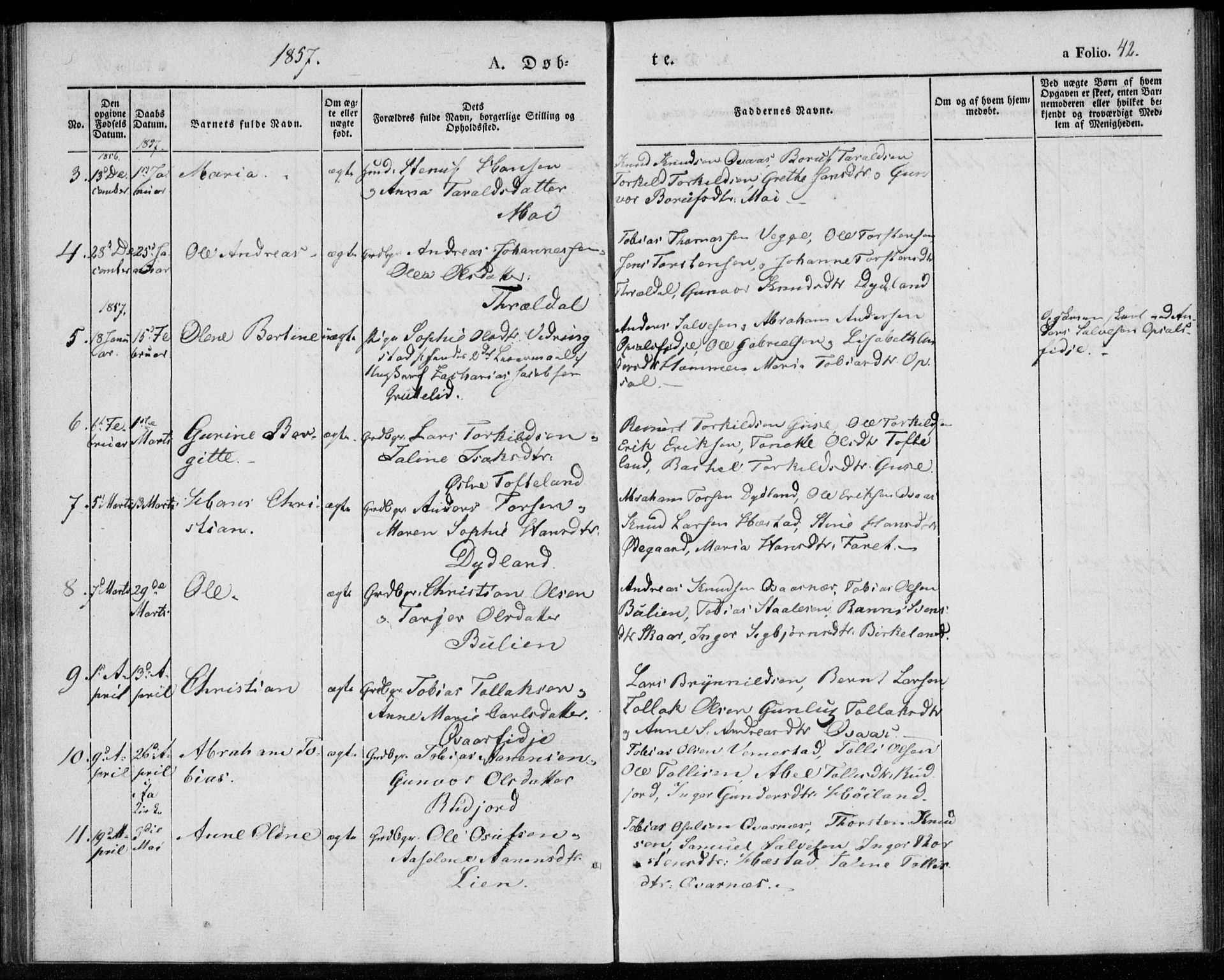 Lyngdal sokneprestkontor, AV/SAK-1111-0029/F/Fa/Fab/L0001: Parish register (official) no. A 1, 1838-1860, p. 42