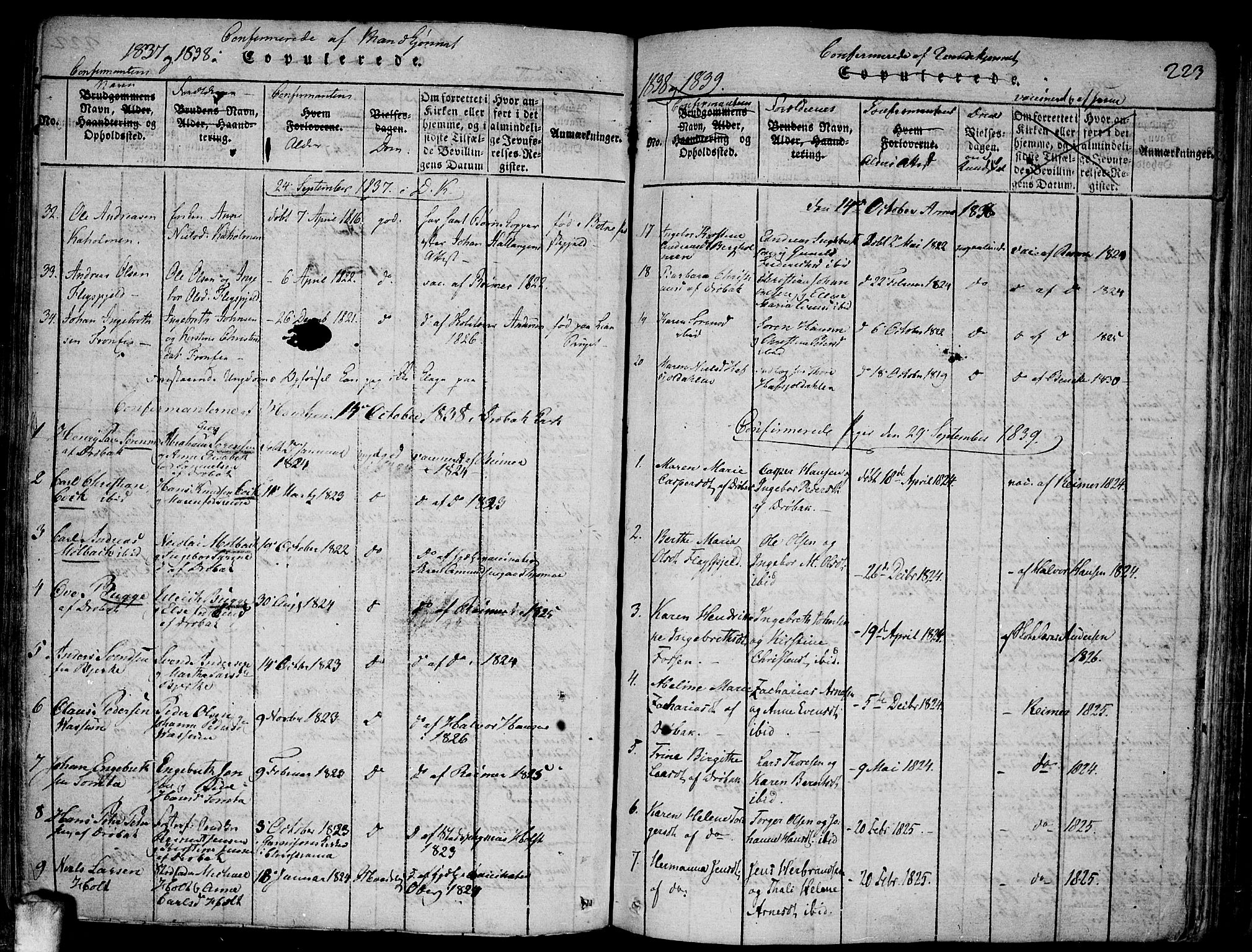 Drøbak prestekontor Kirkebøker, SAO/A-10142a/F/Fa/L0001: Parish register (official) no. I 1, 1816-1842, p. 223