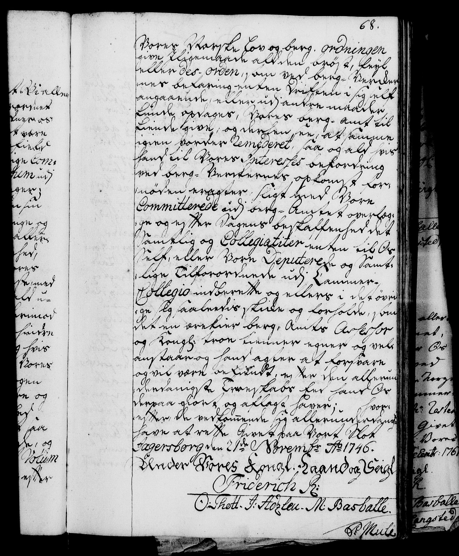 Rentekammeret, Kammerkanselliet, RA/EA-3111/G/Gg/Gge/L0003: Norsk bestallingsprotokoll med register (merket RK 53.27), 1745-1761, p. 68