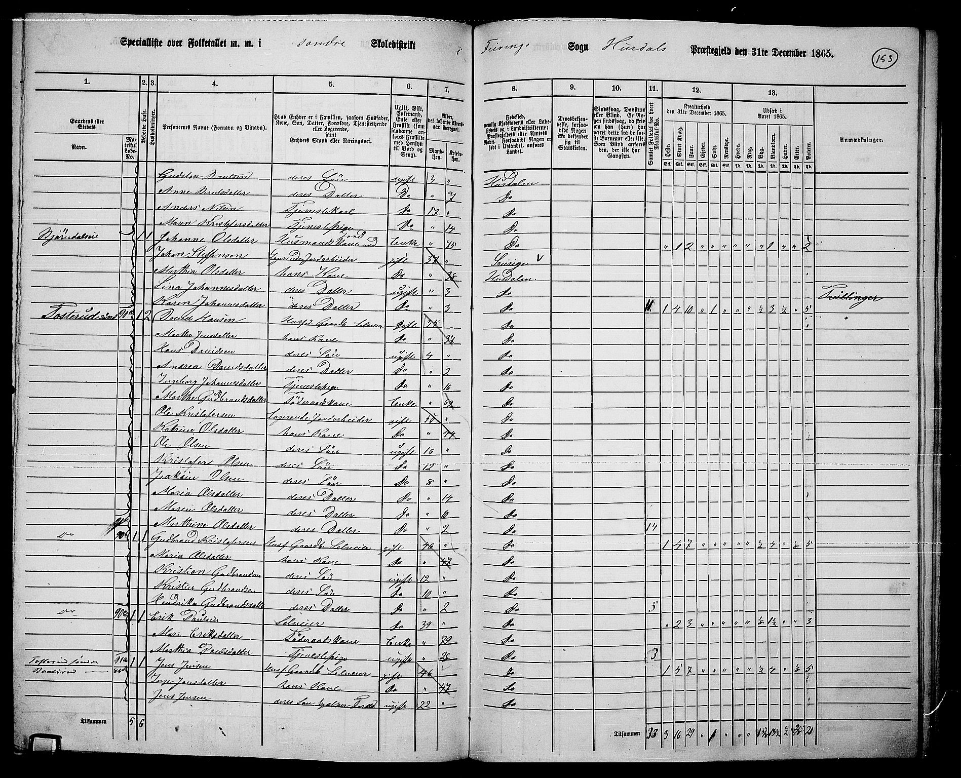 RA, 1865 census for Hurdal, 1865, p. 124