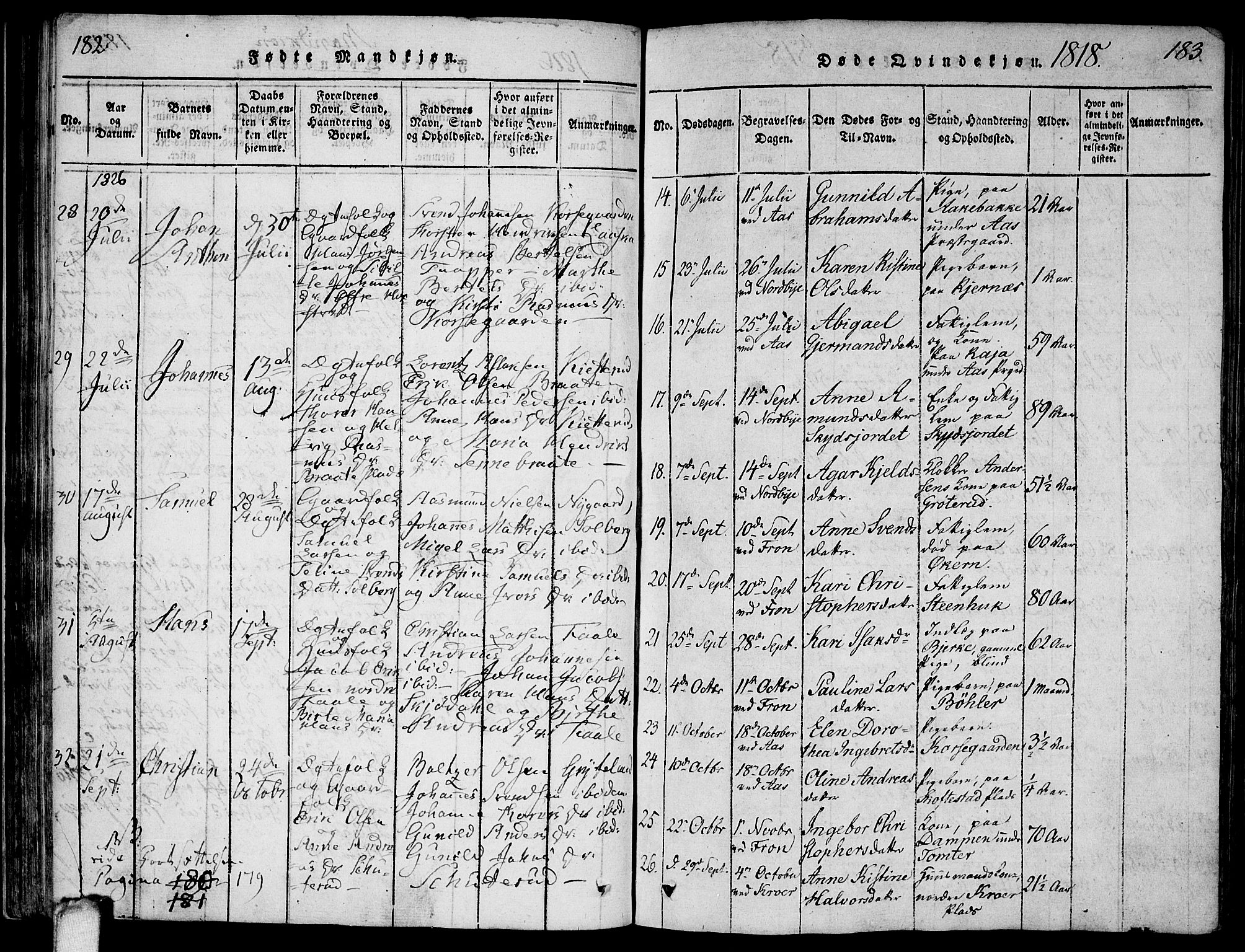 Ås prestekontor Kirkebøker, SAO/A-10894/F/Fa/L0004: Parish register (official) no. I 4, 1818-1826, p. 182-183