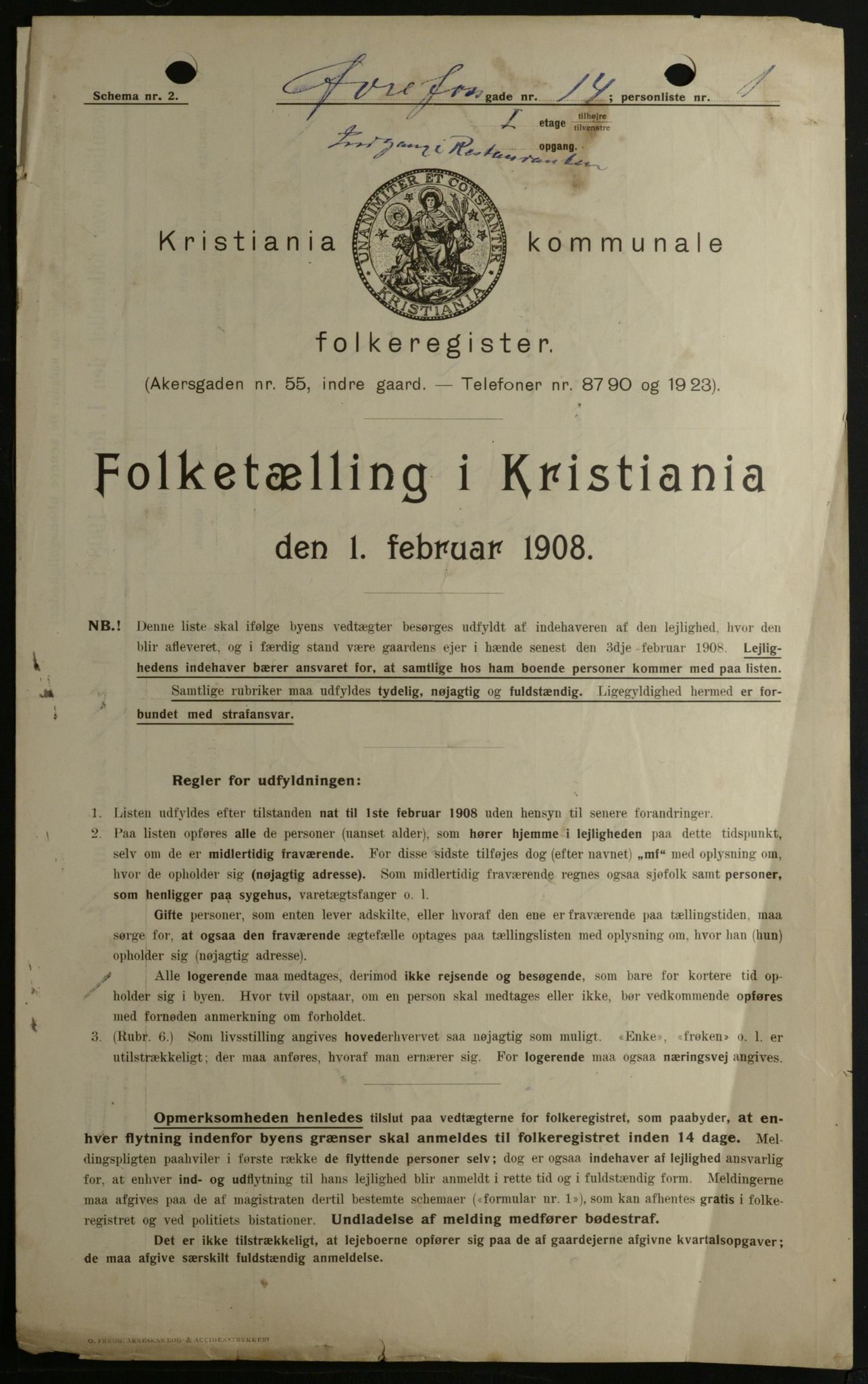 OBA, Municipal Census 1908 for Kristiania, 1908, p. 116484