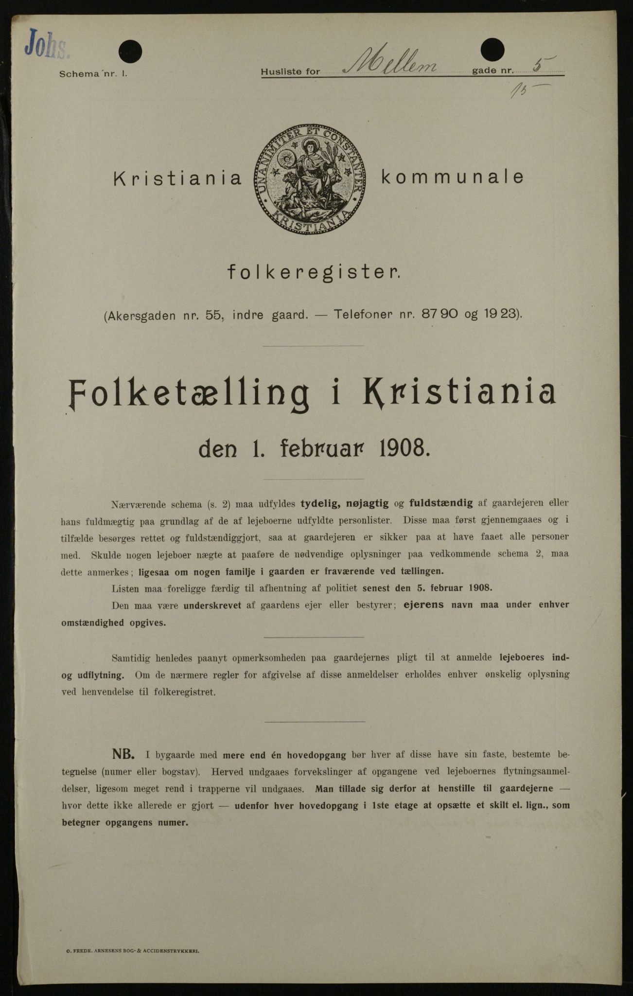 OBA, Municipal Census 1908 for Kristiania, 1908, p. 58322