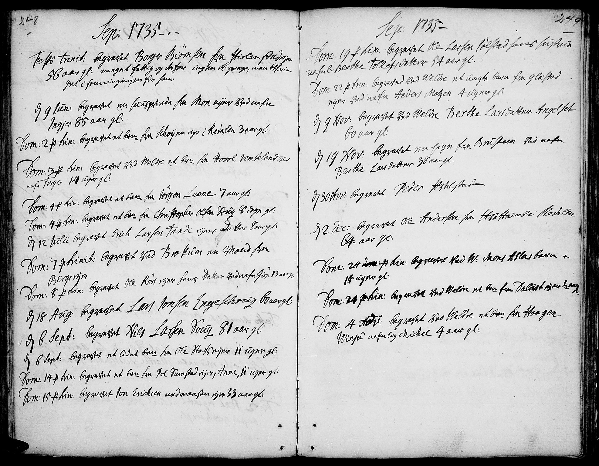 Ringsaker prestekontor, AV/SAH-PREST-014/K/Ka/L0001: Parish register (official) no. 1, 1734-1746, p. 248-249