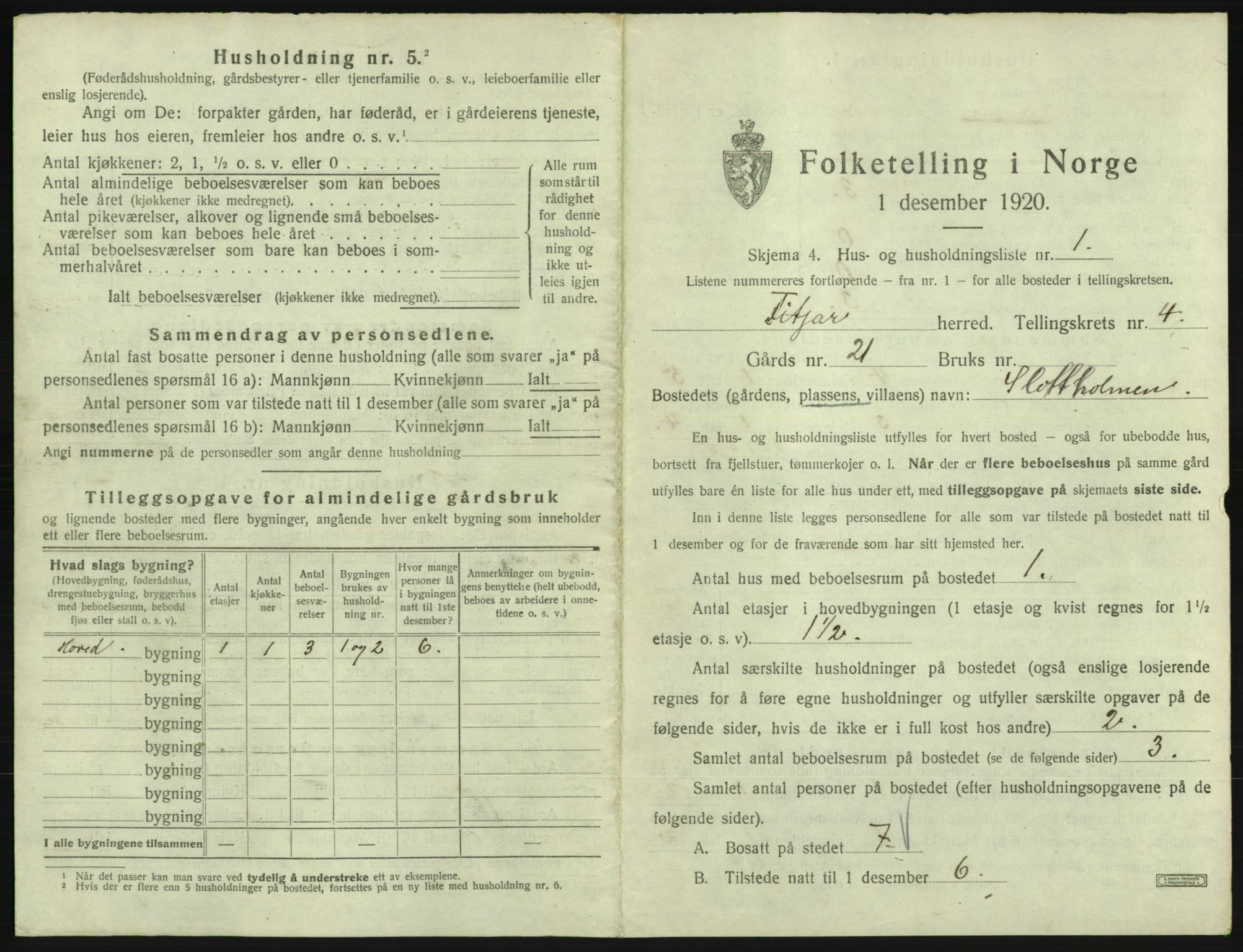 SAB, 1920 census for Fitjar, 1920, p. 261