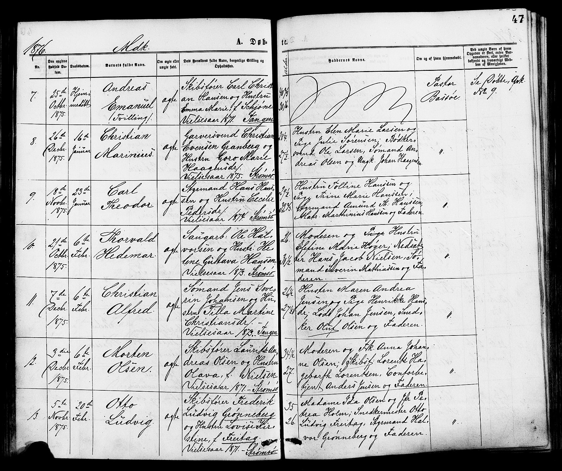 Strømsø kirkebøker, AV/SAKO-A-246/F/Fa/L0019: Parish register (official) no. I 19, 1874-1877, p. 47