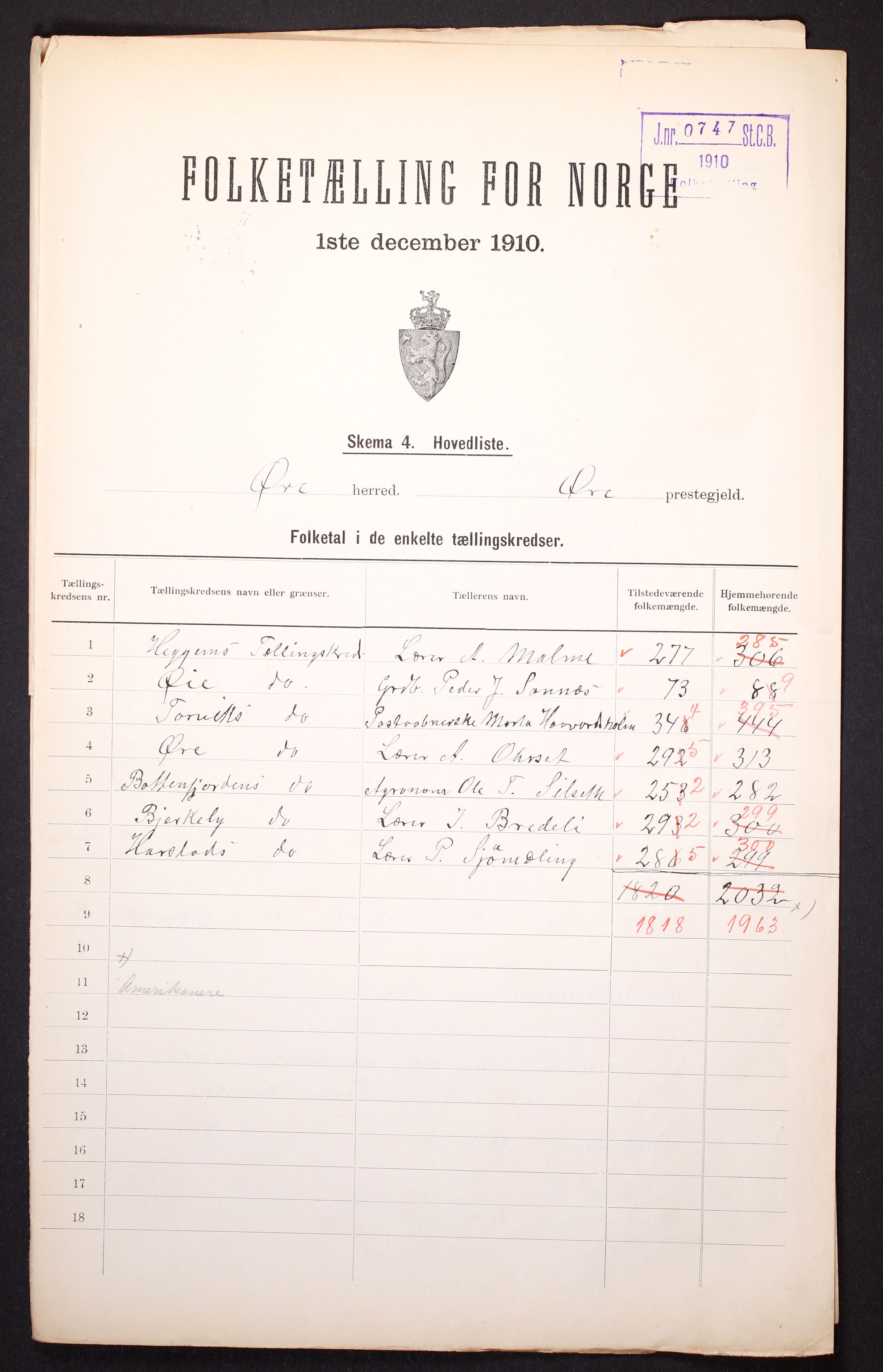 RA, 1910 census for Øre, 1910, p. 2