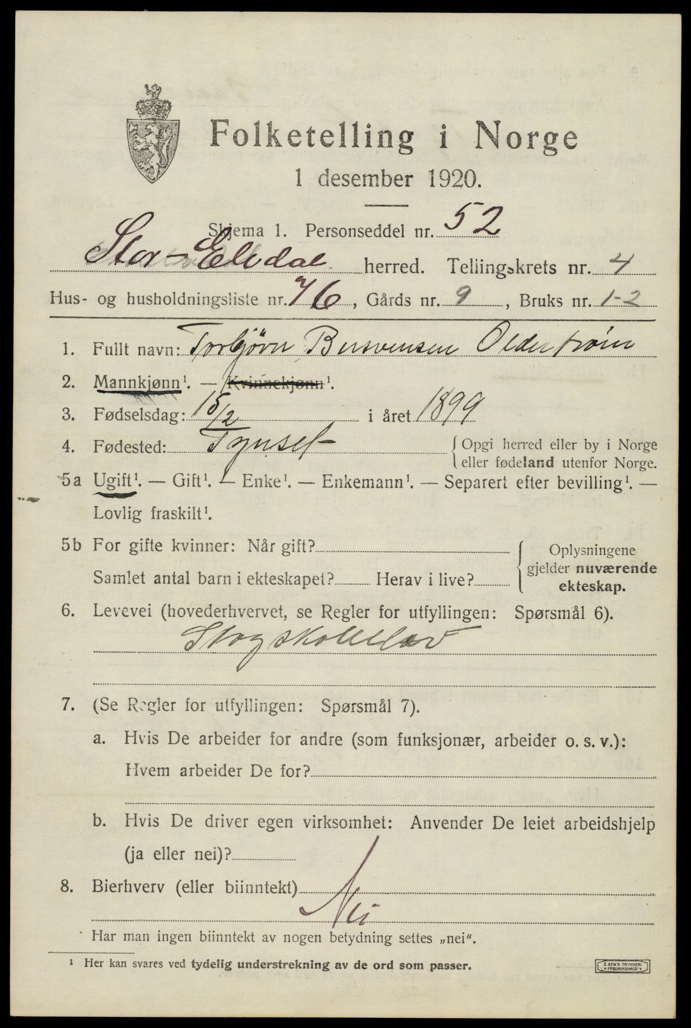 SAH, 1920 census for Stor-Elvdal, 1920, p. 4394