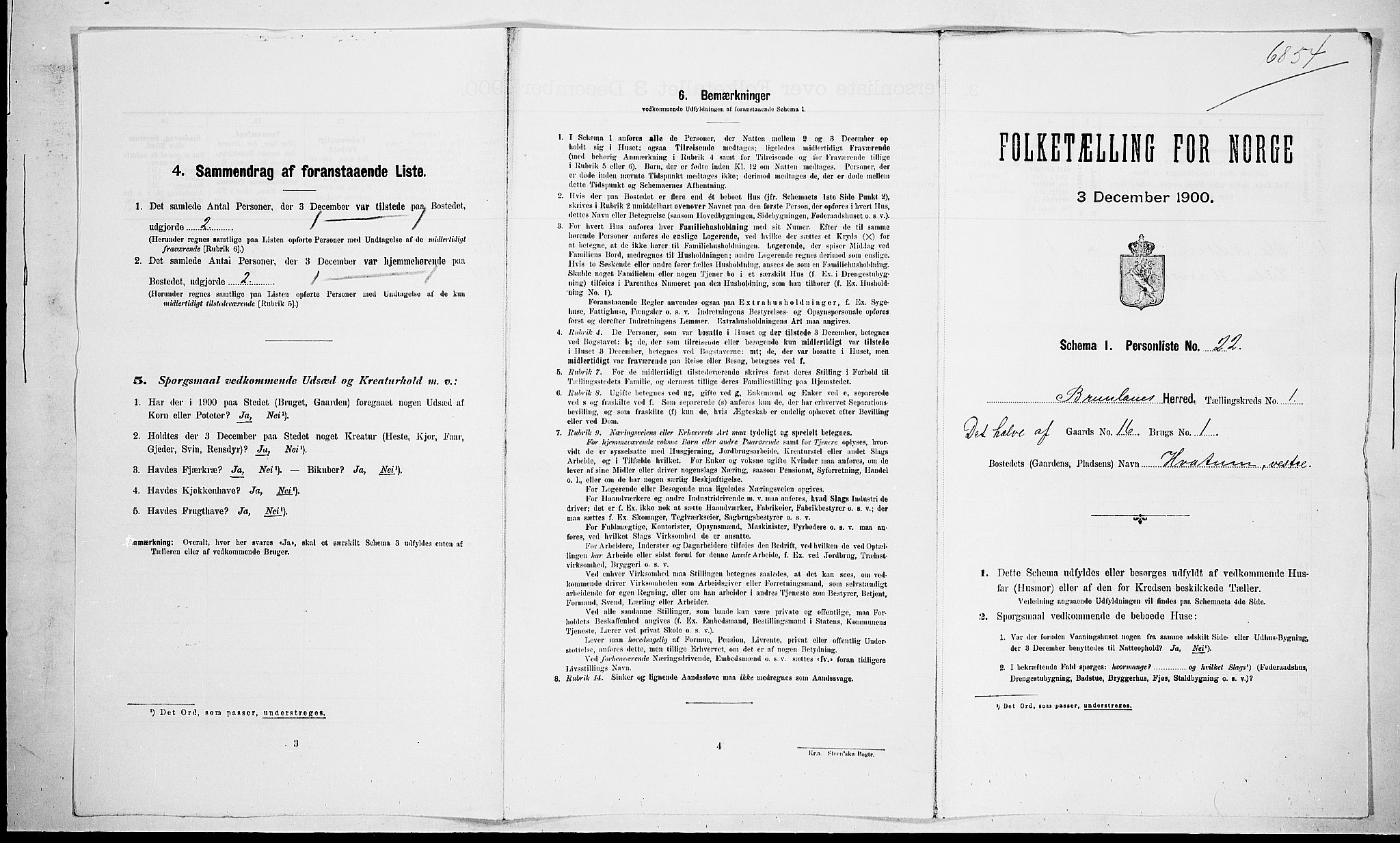 RA, 1900 census for Brunlanes, 1900, p. 154