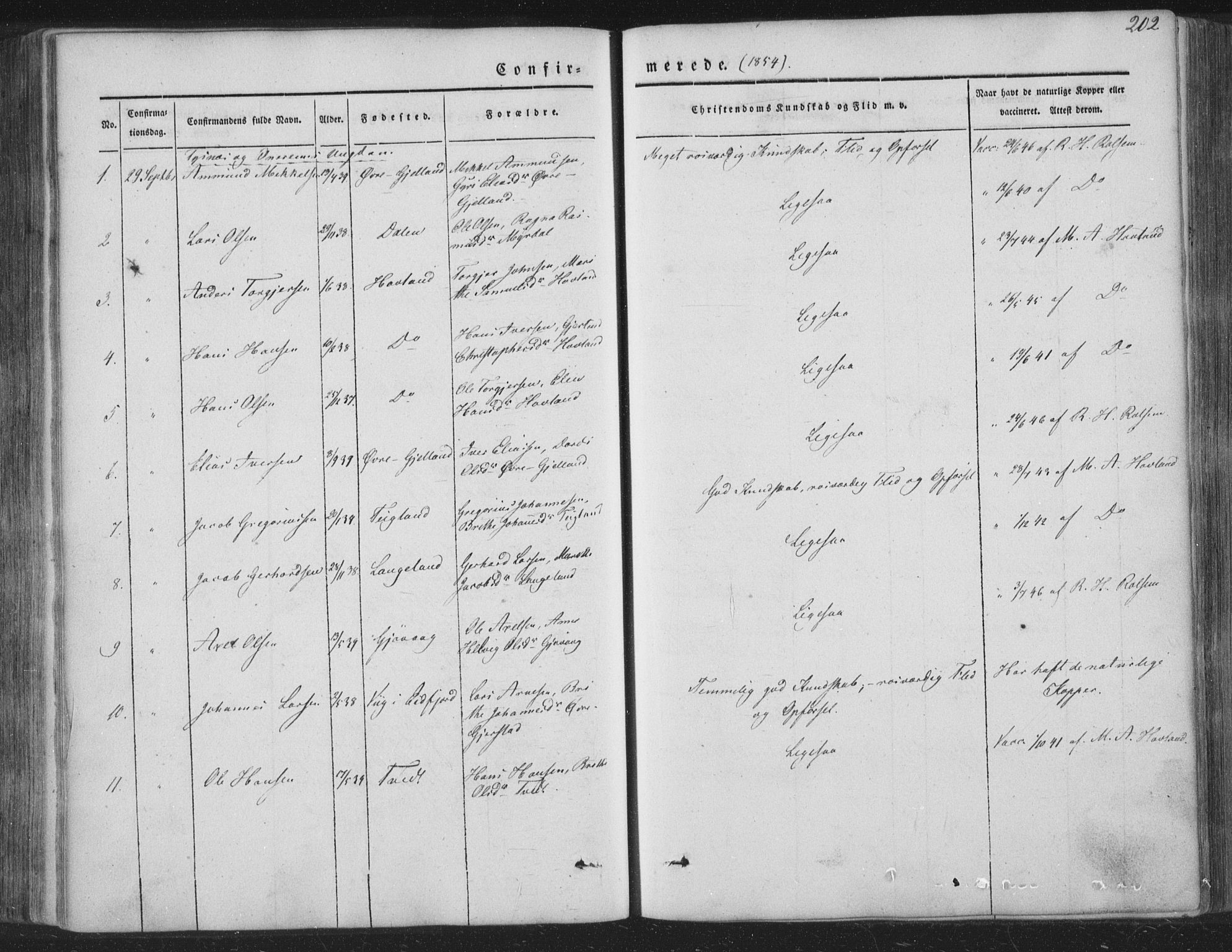 Tysnes sokneprestembete, AV/SAB-A-78601/H/Haa: Parish register (official) no. A 10, 1848-1859, p. 202