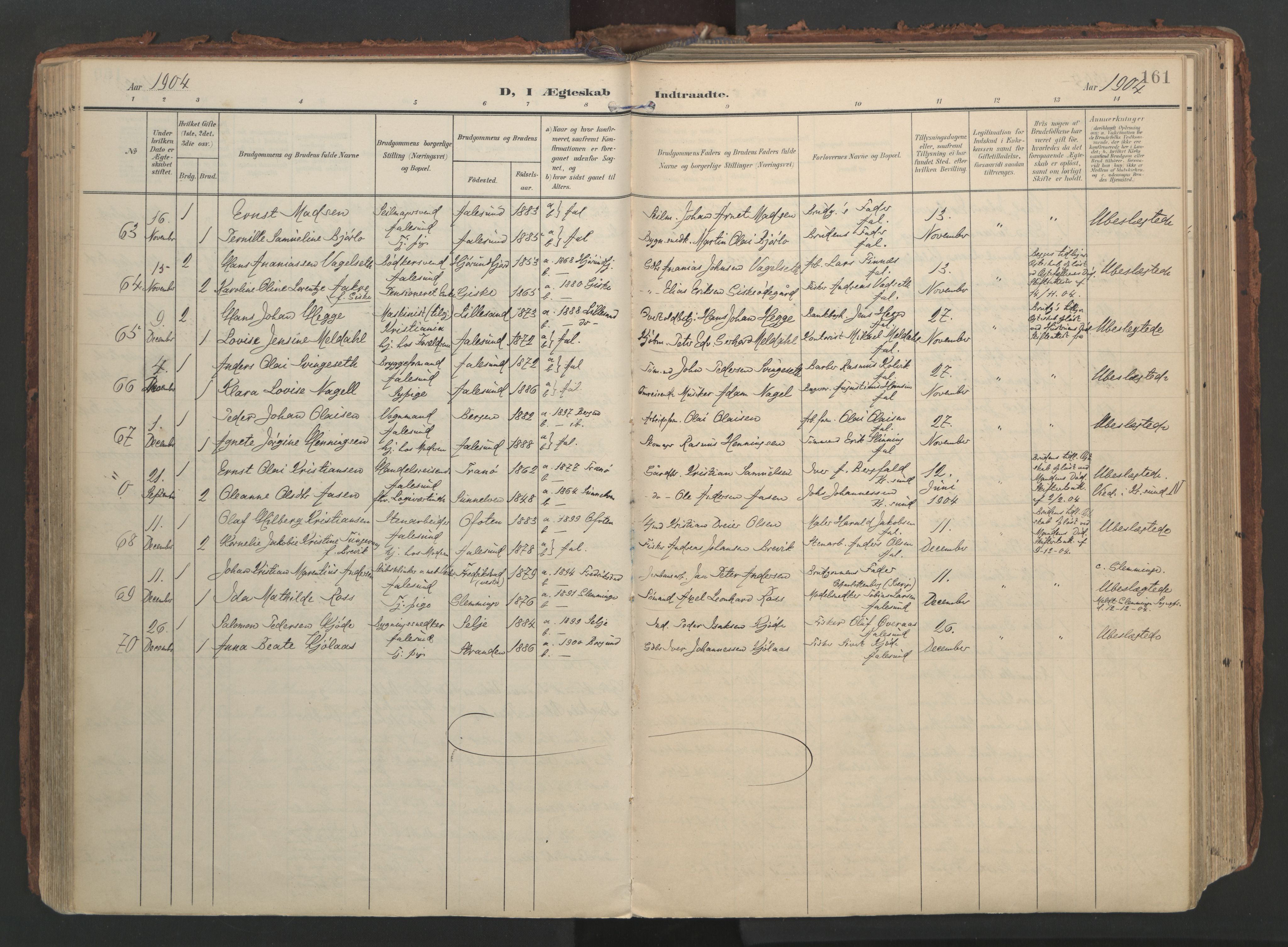 Ministerialprotokoller, klokkerbøker og fødselsregistre - Møre og Romsdal, AV/SAT-A-1454/529/L0459: Parish register (official) no. 529A09, 1904-1917, p. 161