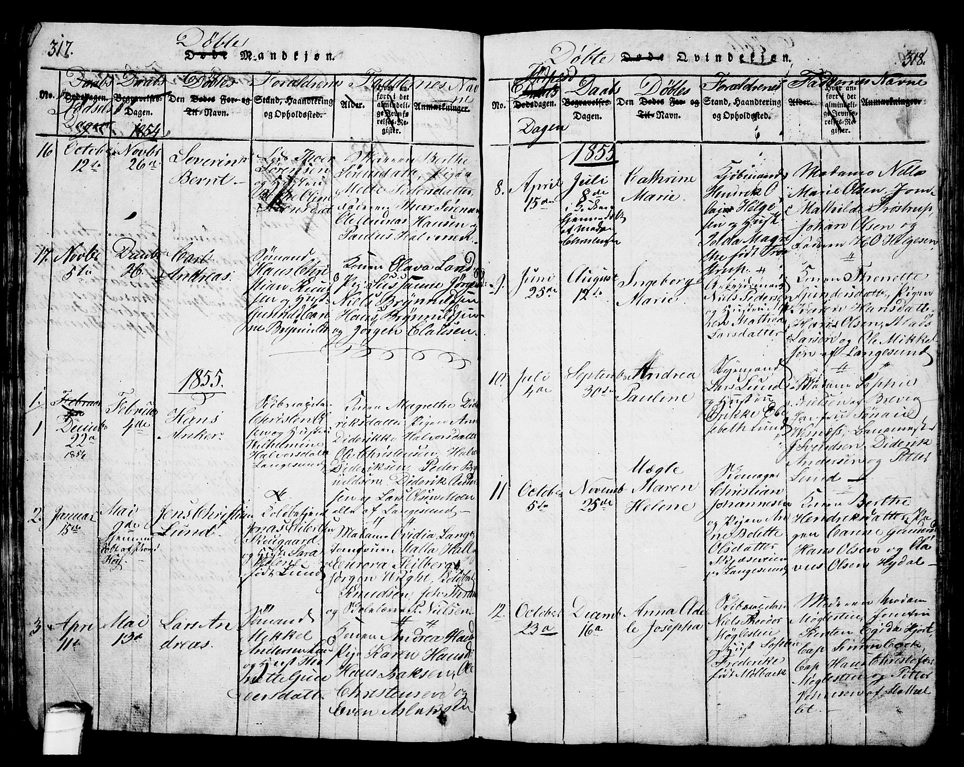 Langesund kirkebøker, SAKO/A-280/G/Ga/L0003: Parish register (copy) no. 3, 1815-1858, p. 317-318