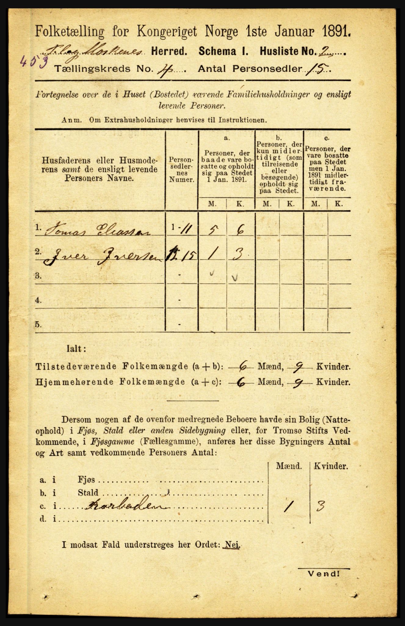 RA, 1891 census for 1859 Flakstad, 1891, p. 1786