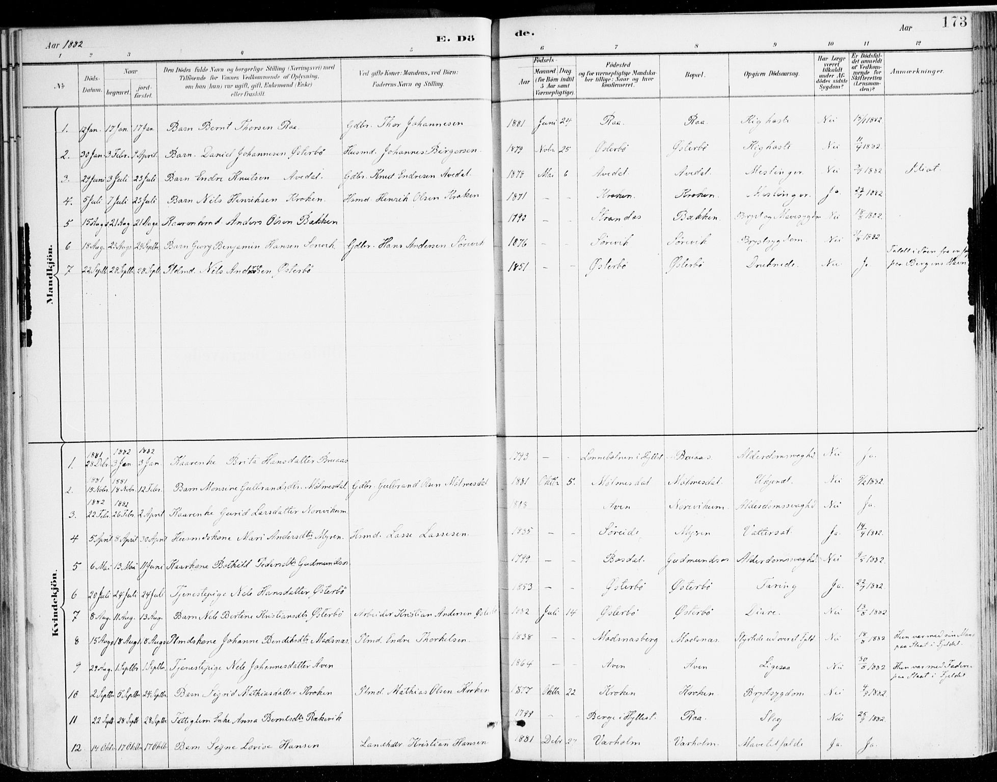 Lavik sokneprestembete, AV/SAB-A-80901: Parish register (official) no. B 1, 1882-1908, p. 173