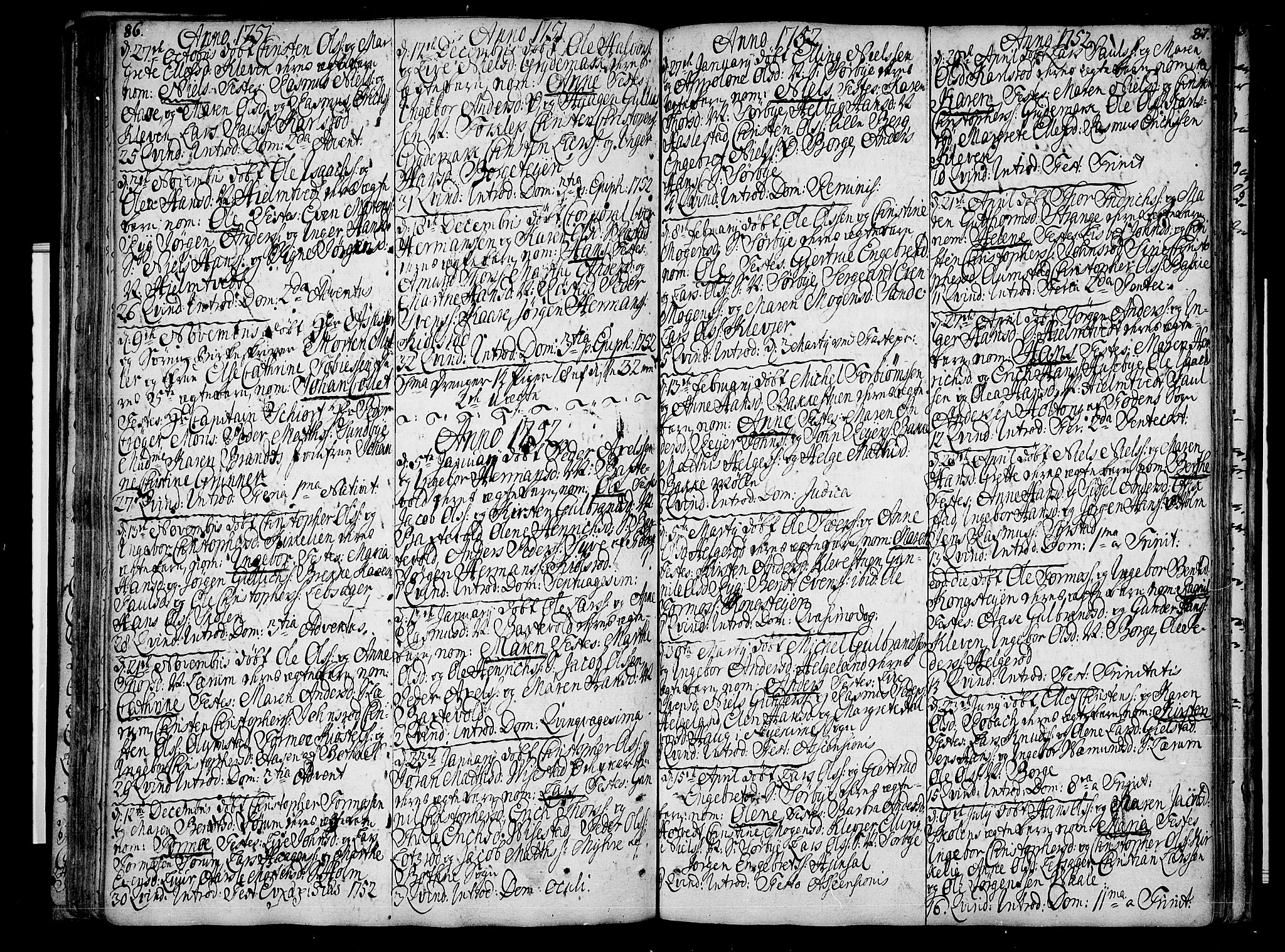 Våle kirkebøker, SAKO/A-334/F/Fa/L0003: Parish register (official) no. I 3, 1732-1773, p. 86-87