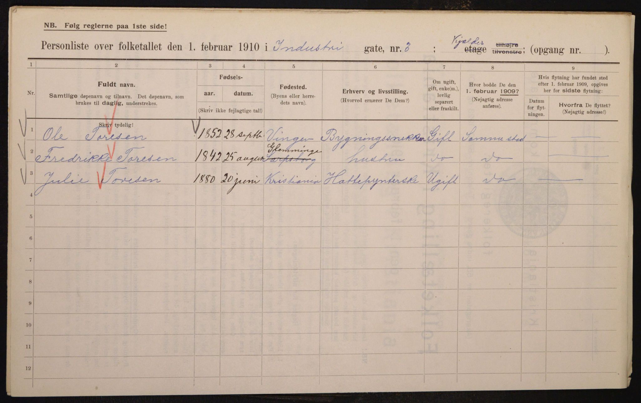 OBA, Municipal Census 1910 for Kristiania, 1910, p. 42271