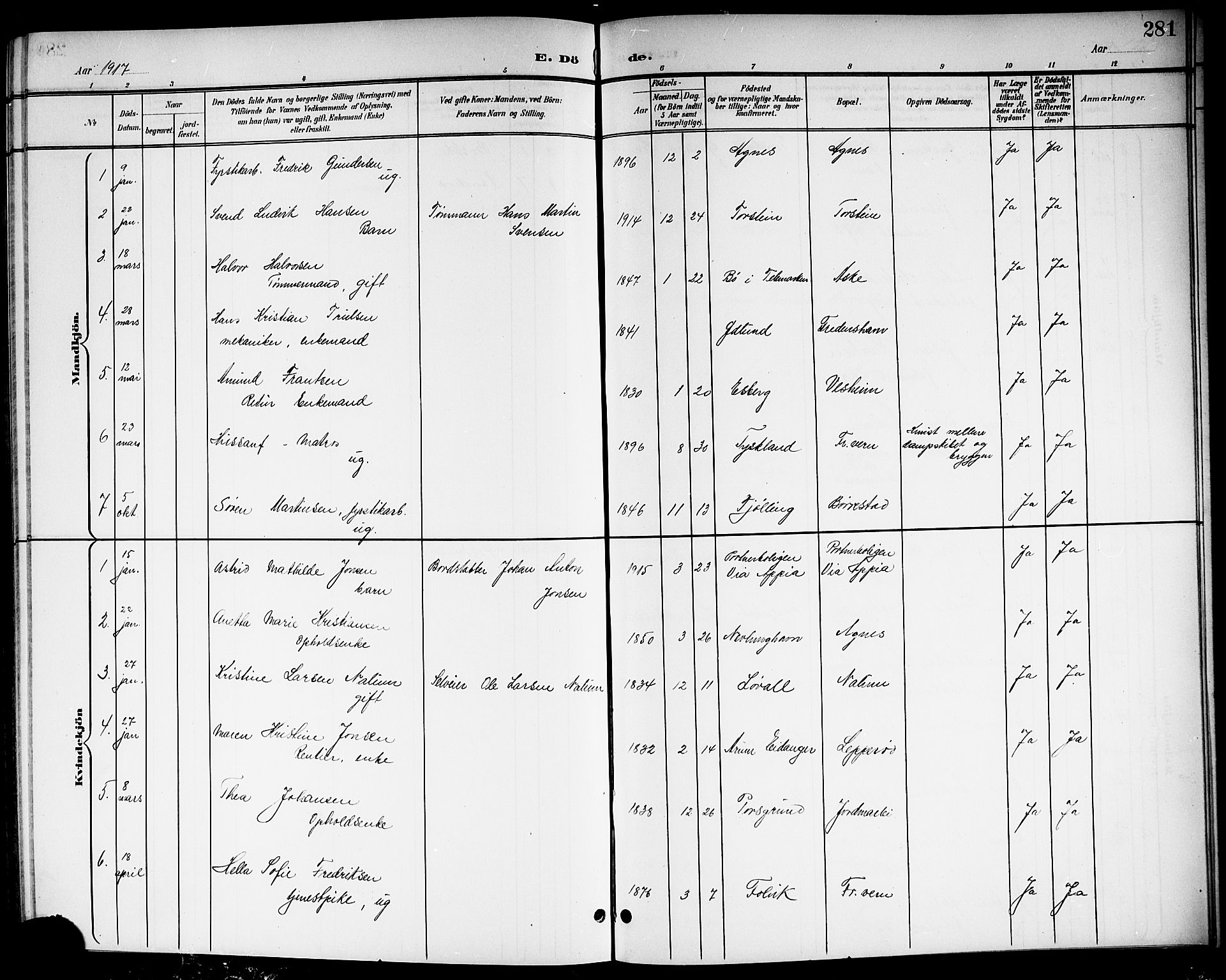 Brunlanes kirkebøker, SAKO/A-342/G/Ga/L0004: Parish register (copy) no. I 4, 1898-1921, p. 281