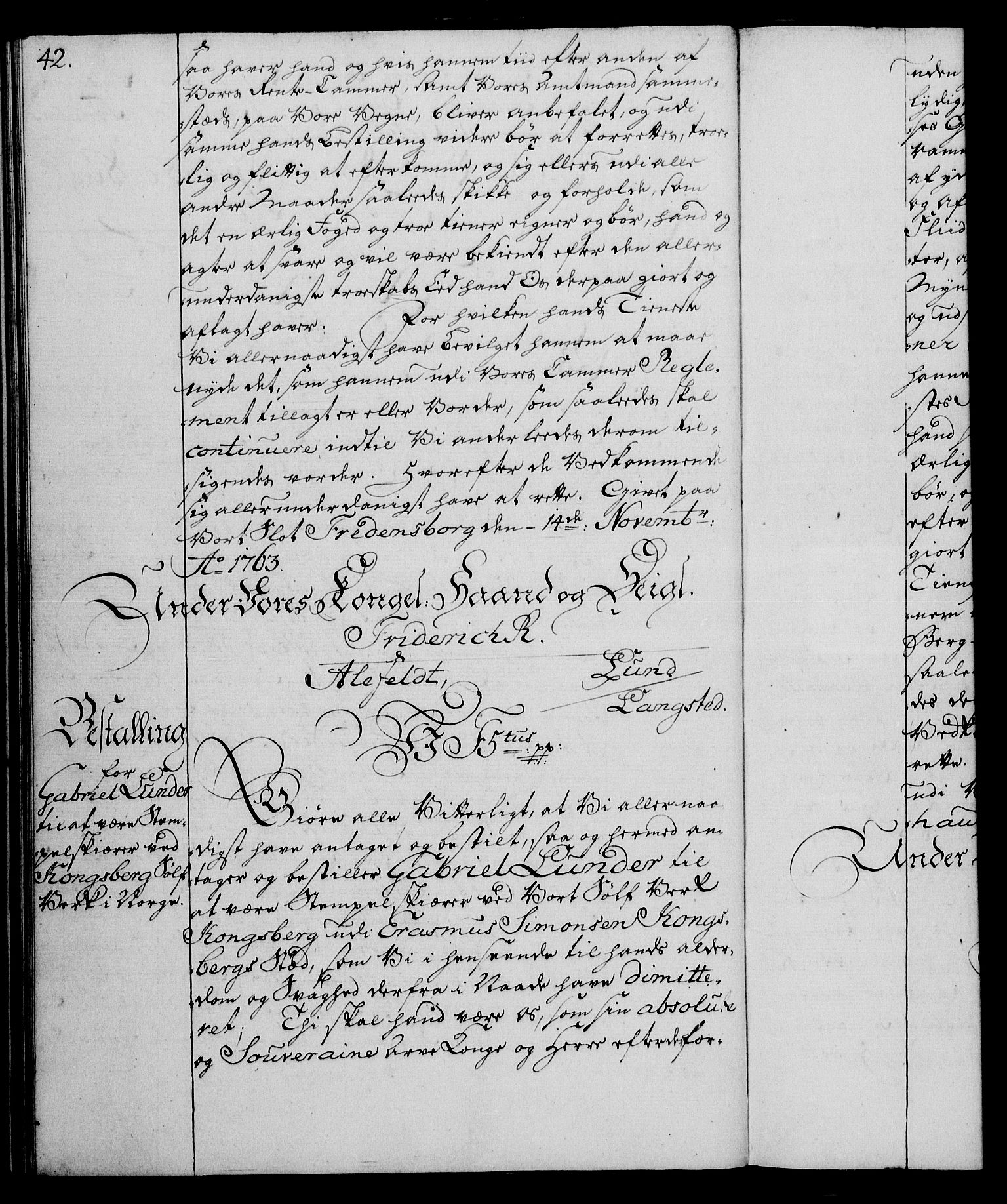 Rentekammeret, Kammerkanselliet, RA/EA-3111/G/Gg/Gge/L0004: Norsk bestallingsprotokoll med register (merket RK 53.28), 1762-1771, p. 42