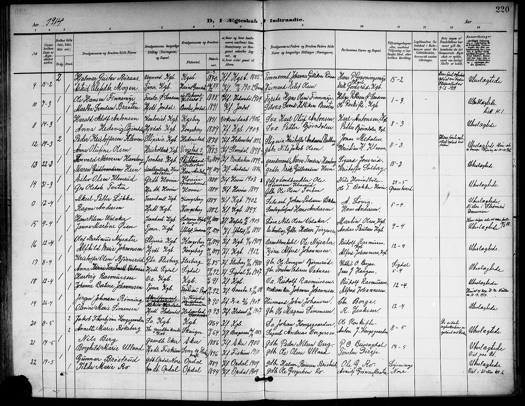 Kongsberg kirkebøker, AV/SAKO-A-22/G/Ga/L0007: Parish register (copy) no. 7, 1901-1915, p. 220