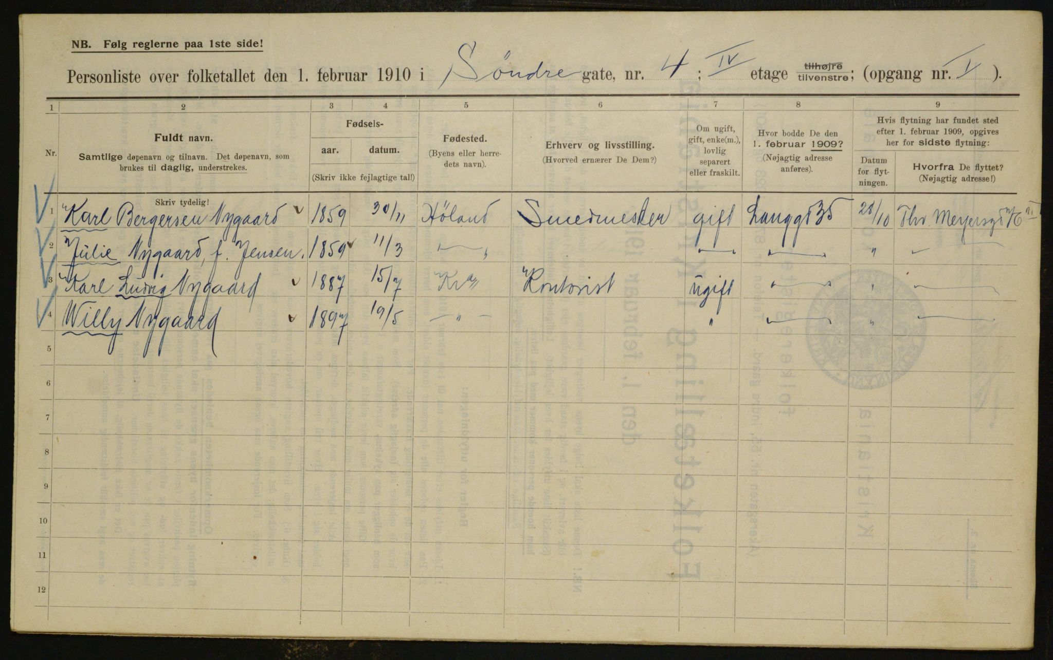 OBA, Municipal Census 1910 for Kristiania, 1910, p. 100971