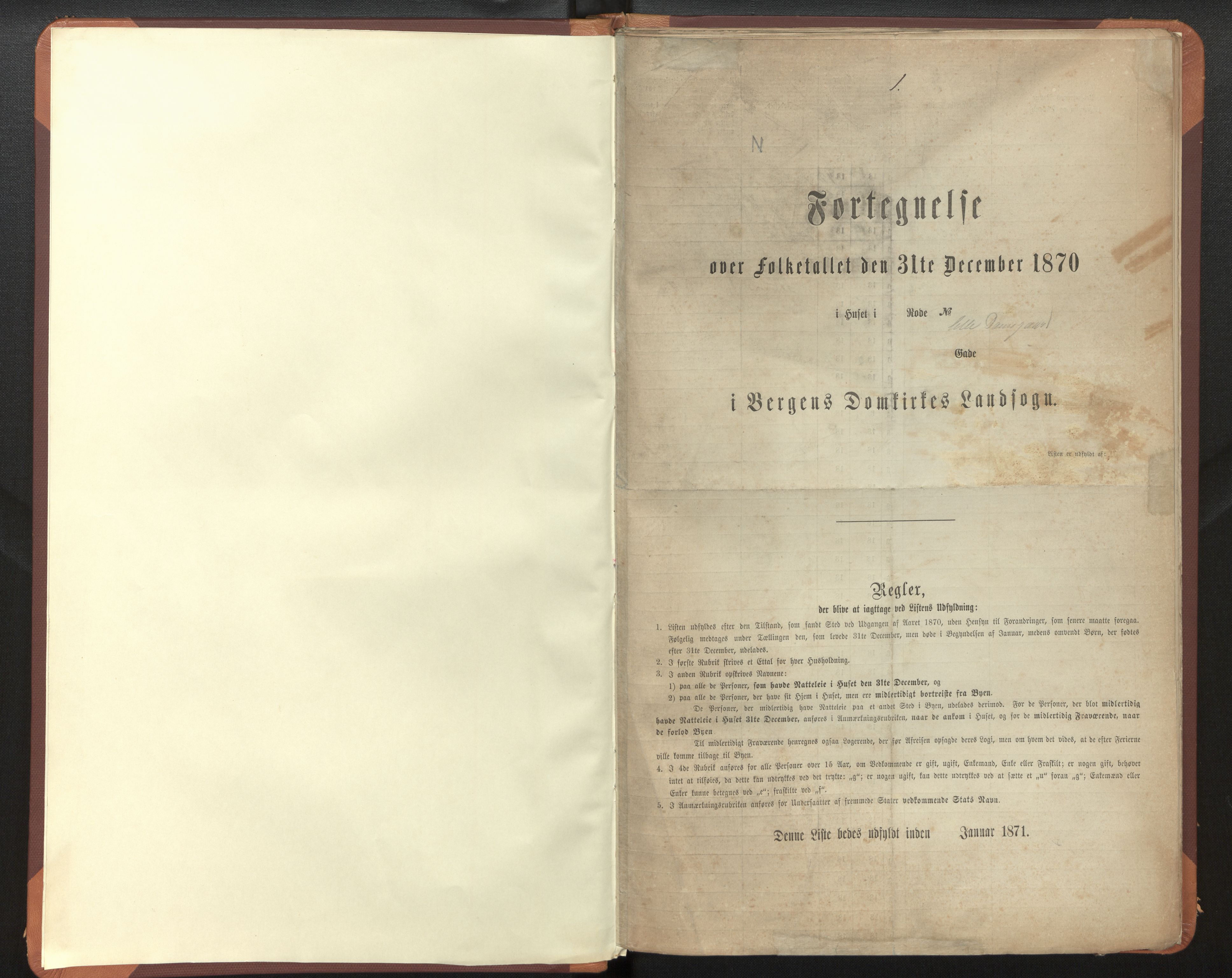 SAB, 1870 census for Bergen rural district, Domkirken local parish, 1870, p. 1