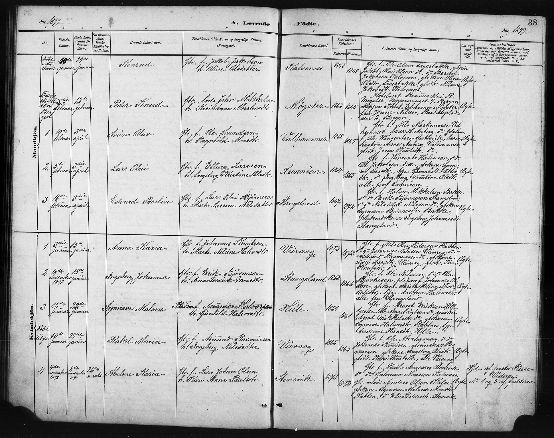 Austevoll Sokneprestembete, SAB/A-74201/H/Hab: Parish register (copy) no. B 4, 1889-1901, p. 38