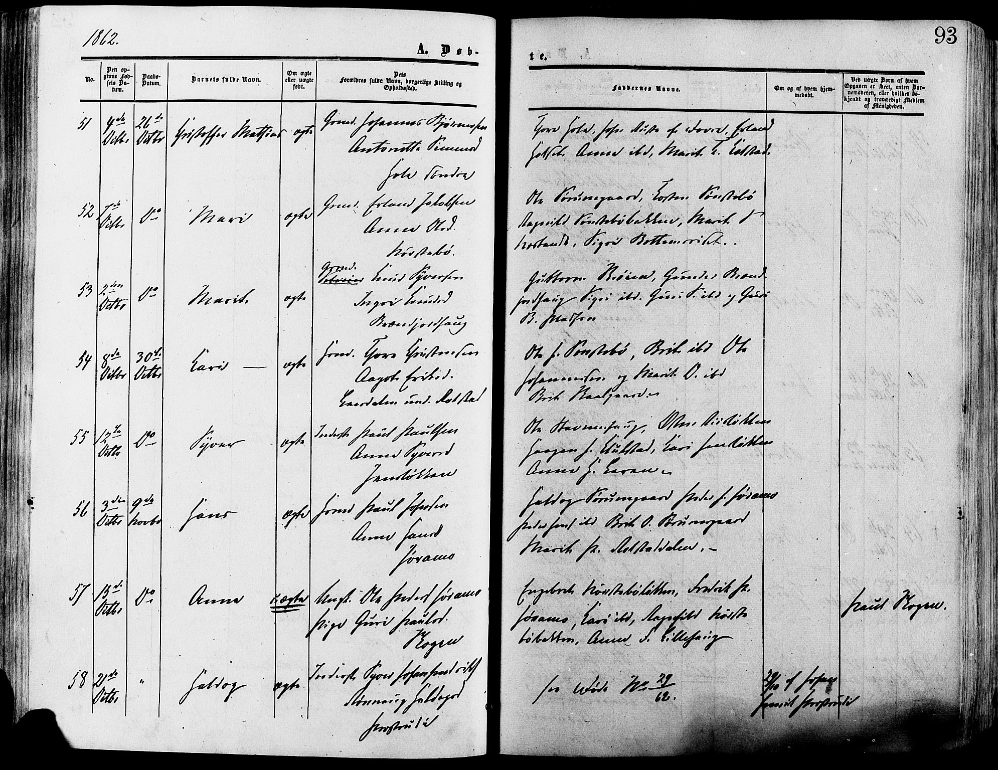 Lesja prestekontor, SAH/PREST-068/H/Ha/Haa/L0008: Parish register (official) no. 8, 1854-1880, p. 93