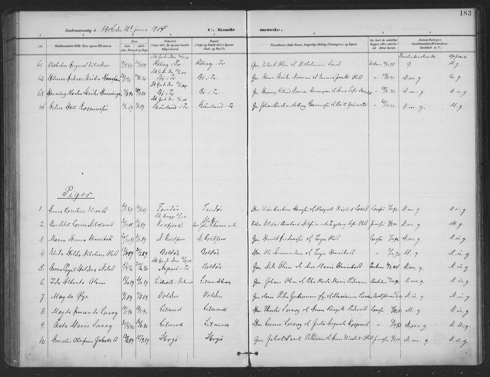 Ministerialprotokoller, klokkerbøker og fødselsregistre - Nordland, AV/SAT-A-1459/863/L0899: Parish register (official) no. 863A11, 1897-1906, p. 183