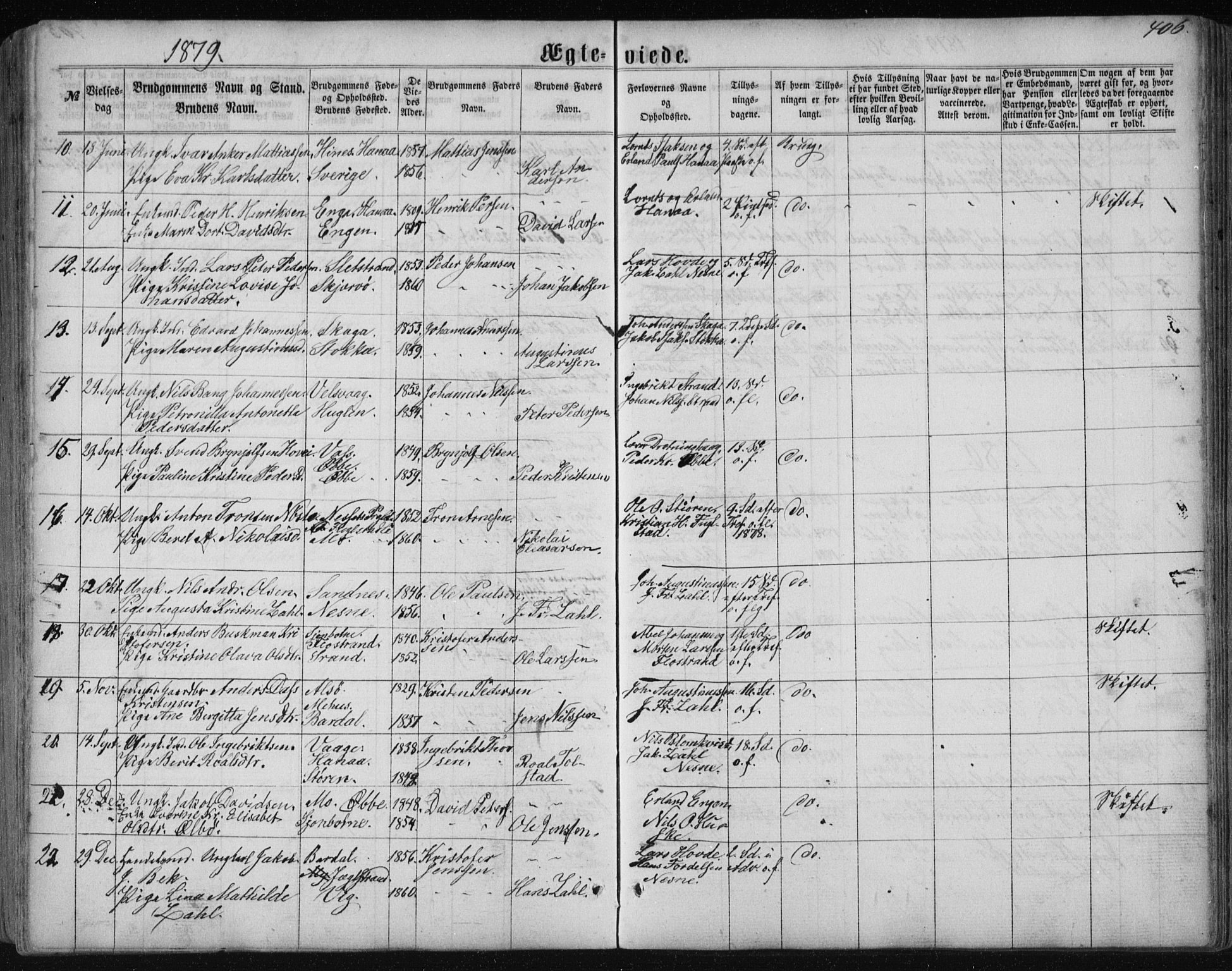 Ministerialprotokoller, klokkerbøker og fødselsregistre - Nordland, AV/SAT-A-1459/838/L0556: Parish register (copy) no. 838C03, 1861-1893, p. 406