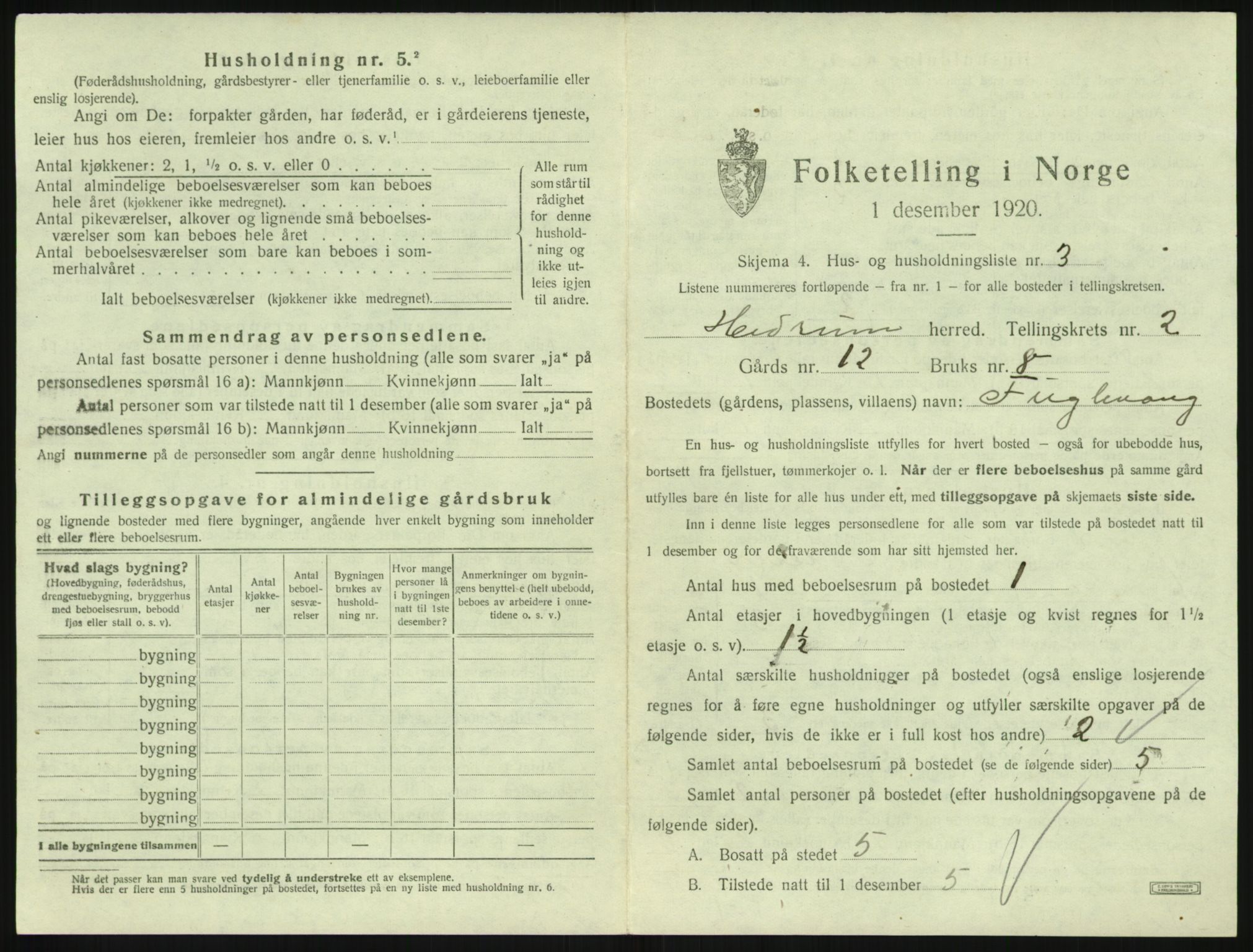 SAKO, 1920 census for Hedrum, 1920, p. 135