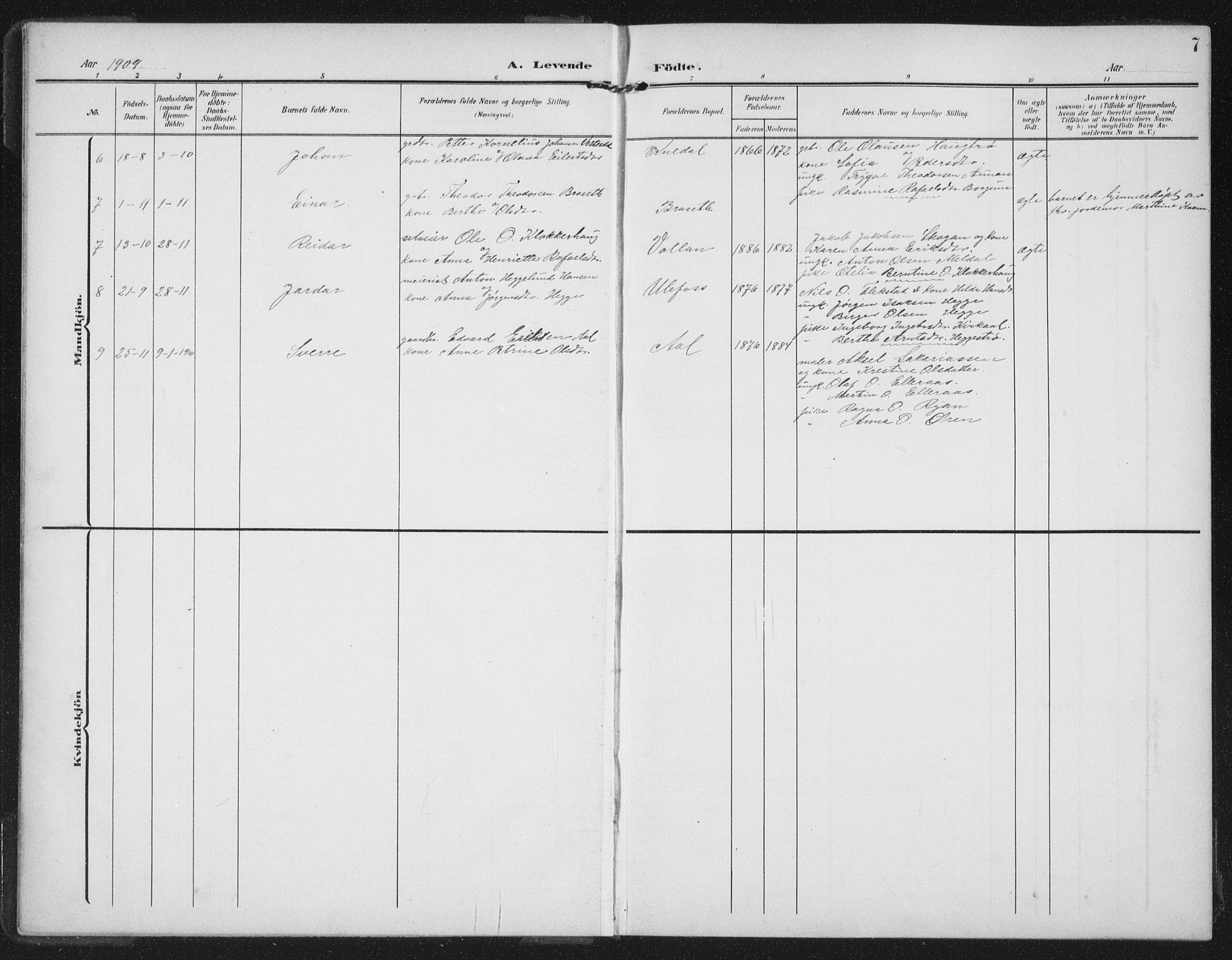 Ministerialprotokoller, klokkerbøker og fødselsregistre - Nord-Trøndelag, SAT/A-1458/747/L0460: Parish register (copy) no. 747C02, 1908-1939, p. 7