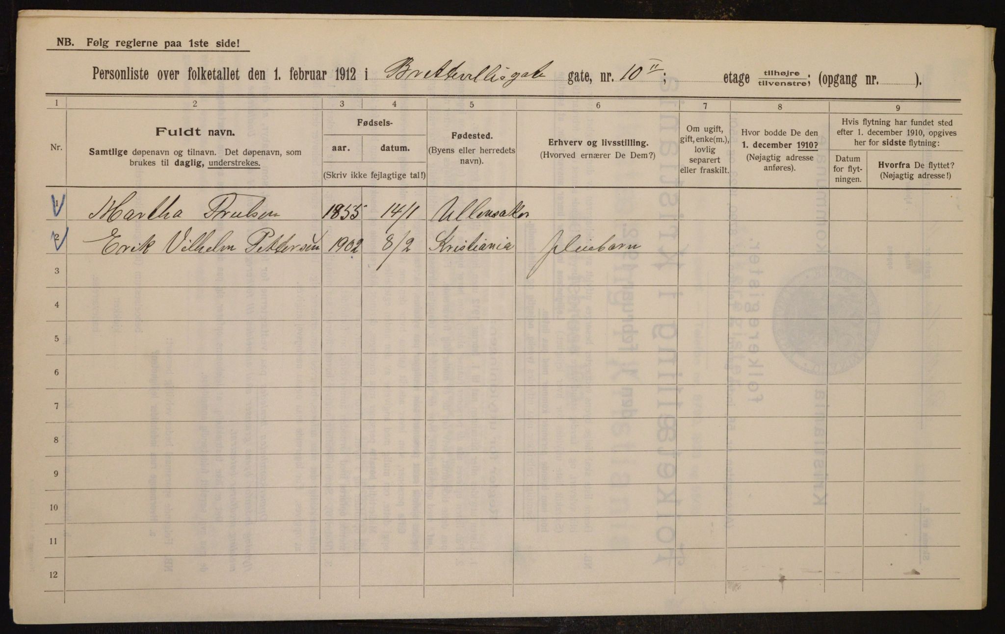 OBA, Municipal Census 1912 for Kristiania, 1912, p. 8617