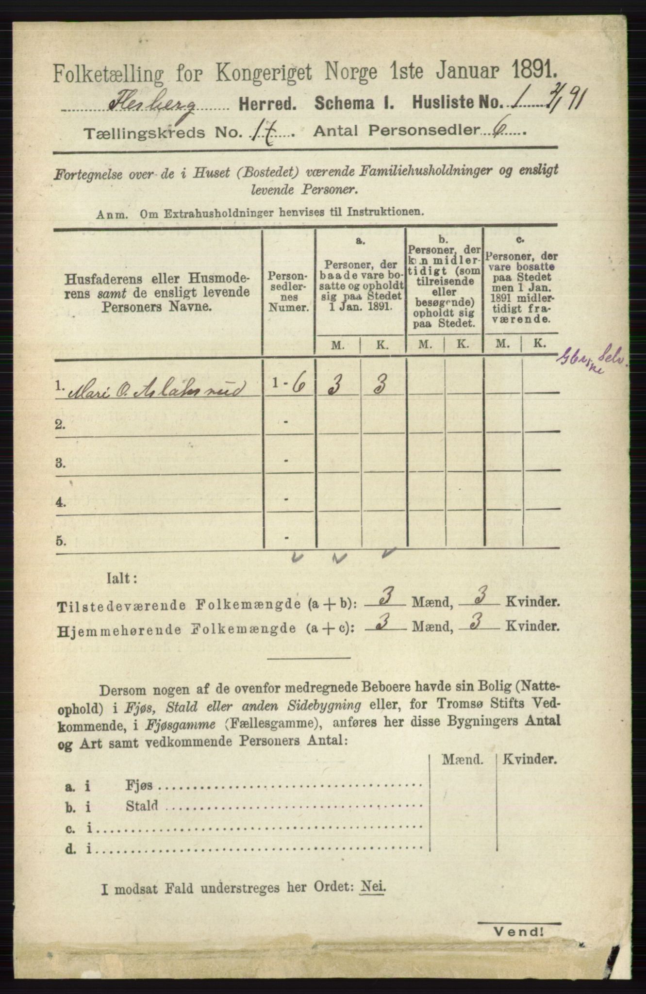 RA, 1891 census for 0631 Flesberg, 1891, p. 2975