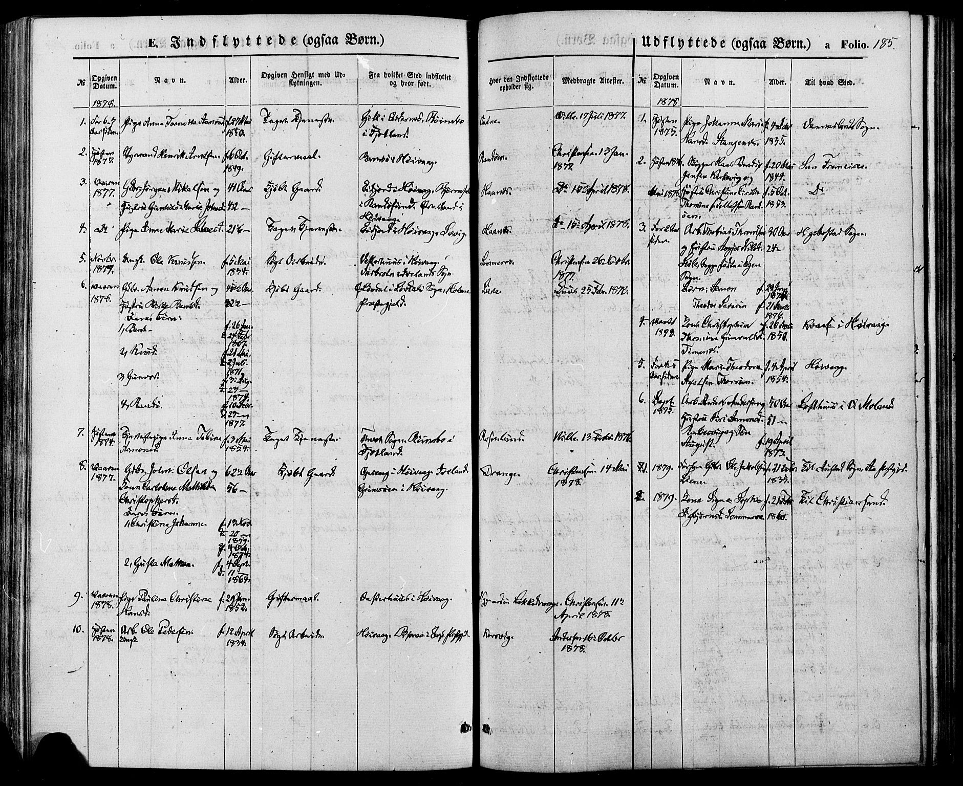 Oddernes sokneprestkontor, SAK/1111-0033/F/Fa/Fab/L0001: Parish register (official) no. A 1, 1865-1884, p. 185