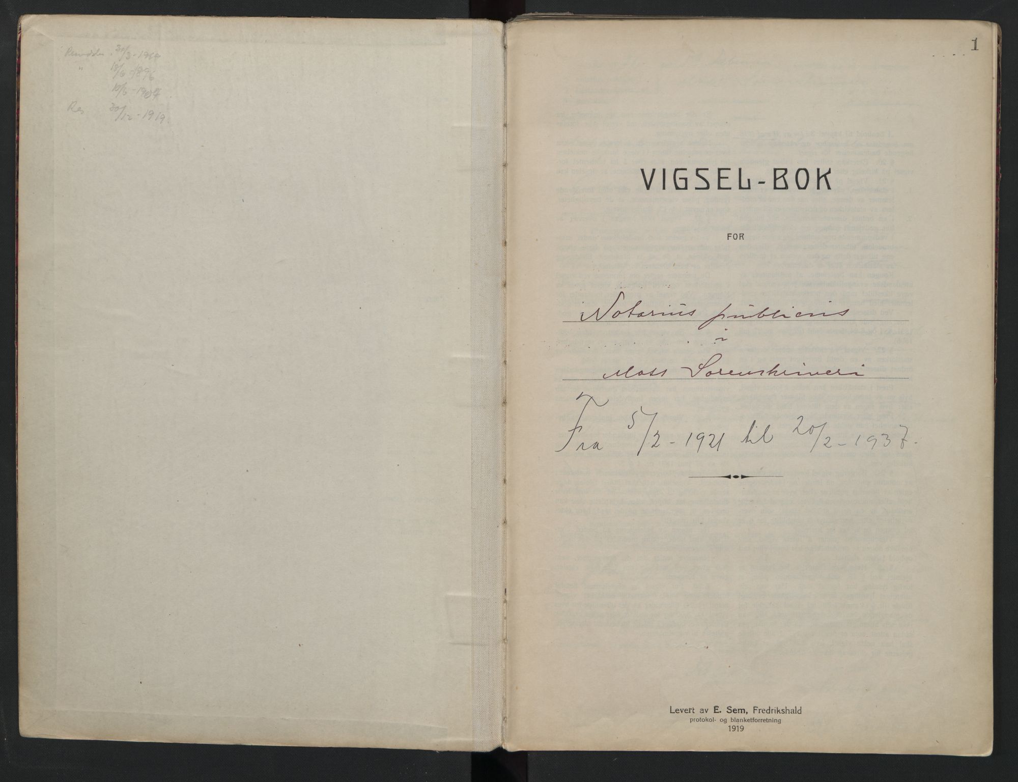 Moss sorenskriveri, SAO/A-10168, 1921-1937, p. 1