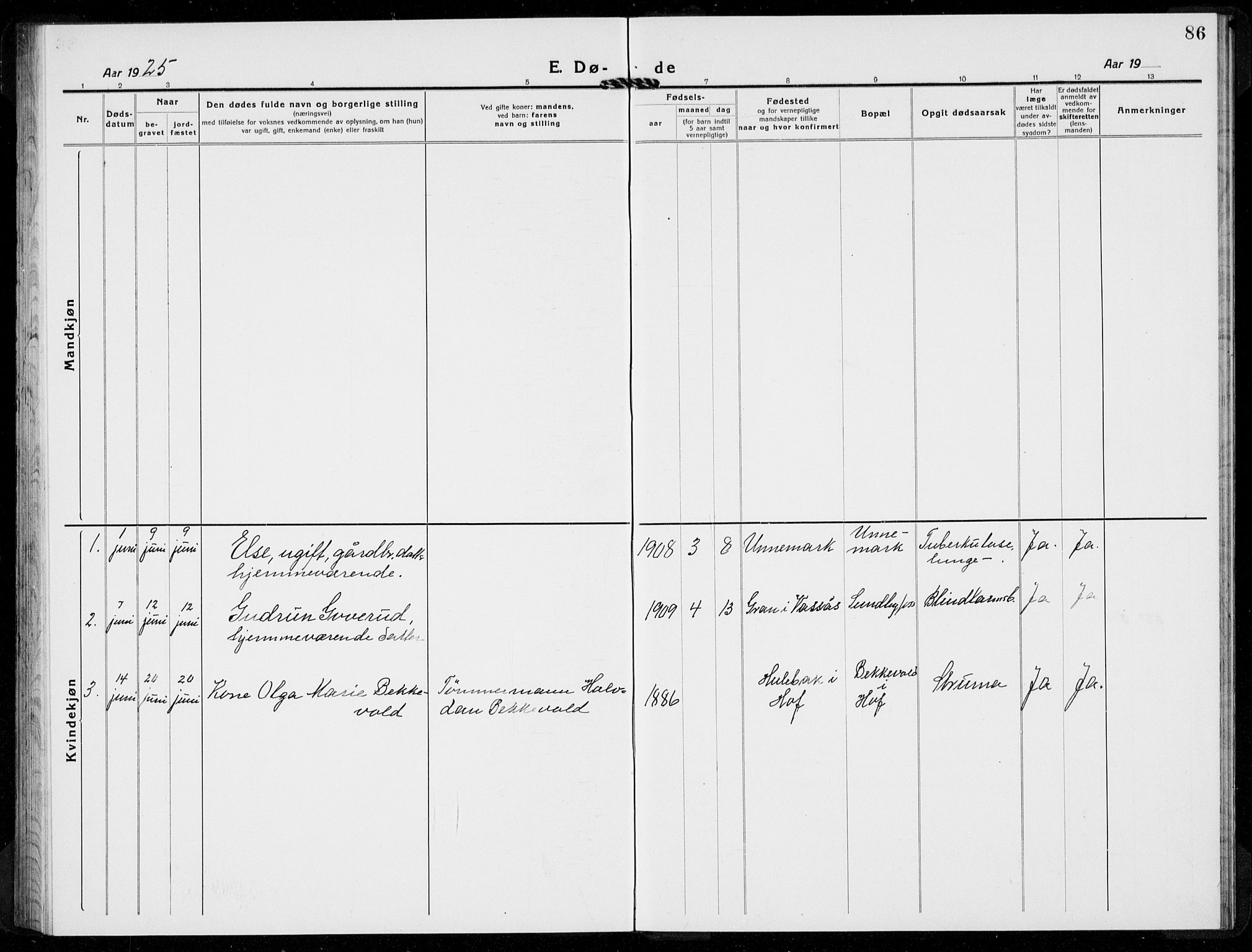 Hof kirkebøker, SAKO/A-64/G/Gb/L0004: Parish register (copy) no. II 4, 1917-1934, p. 86