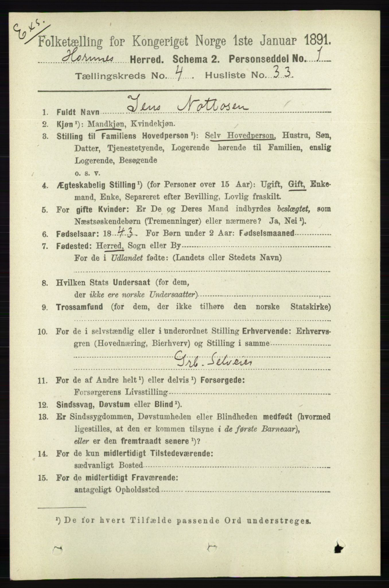 RA, Census 1891 for Nedenes amt: Gjenparter av personsedler for beslektede ektefeller, menn, 1891, p. 986