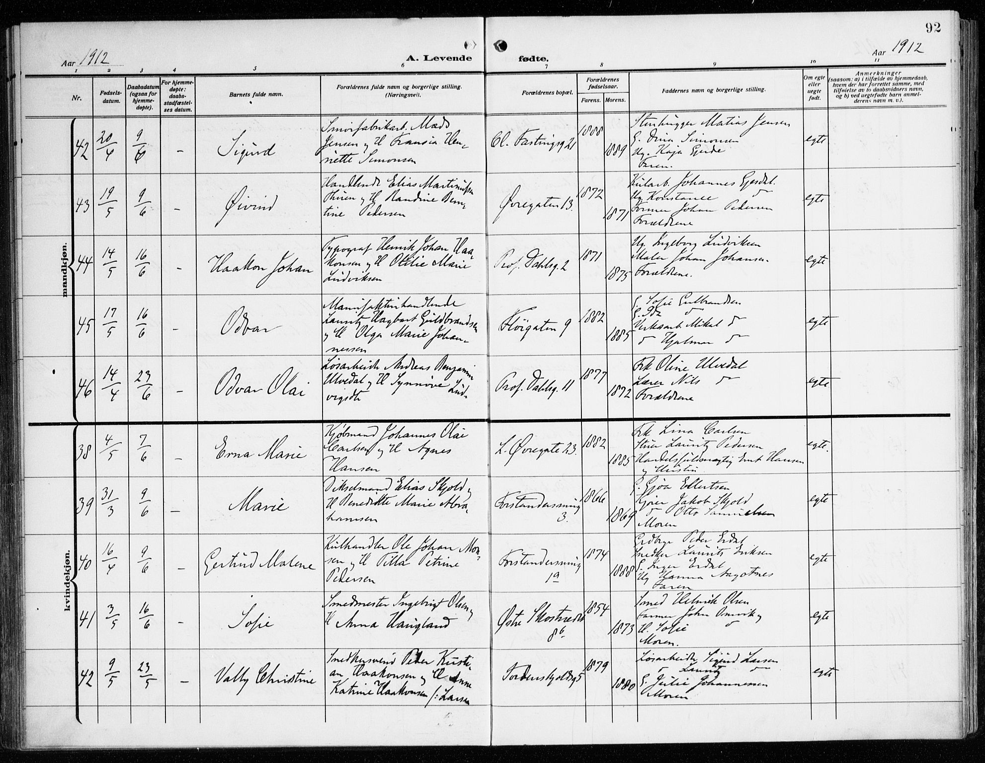 Korskirken sokneprestembete, SAB/A-76101/H/Haa: Parish register (official) no. B 10, 1909-1923, p. 92