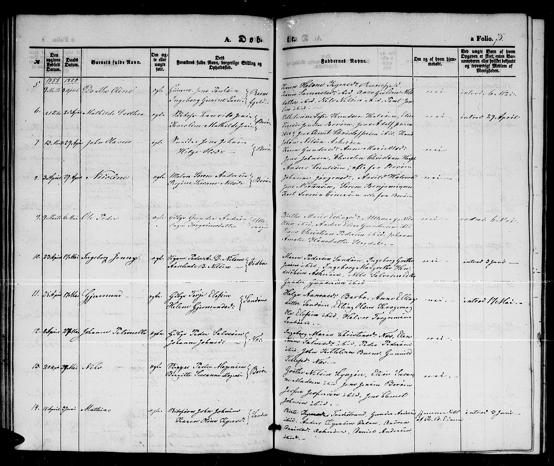 Dypvåg sokneprestkontor, AV/SAK-1111-0007/F/Fb/Fba/L0010: Parish register (copy) no. B 10, 1842-1857, p. 75