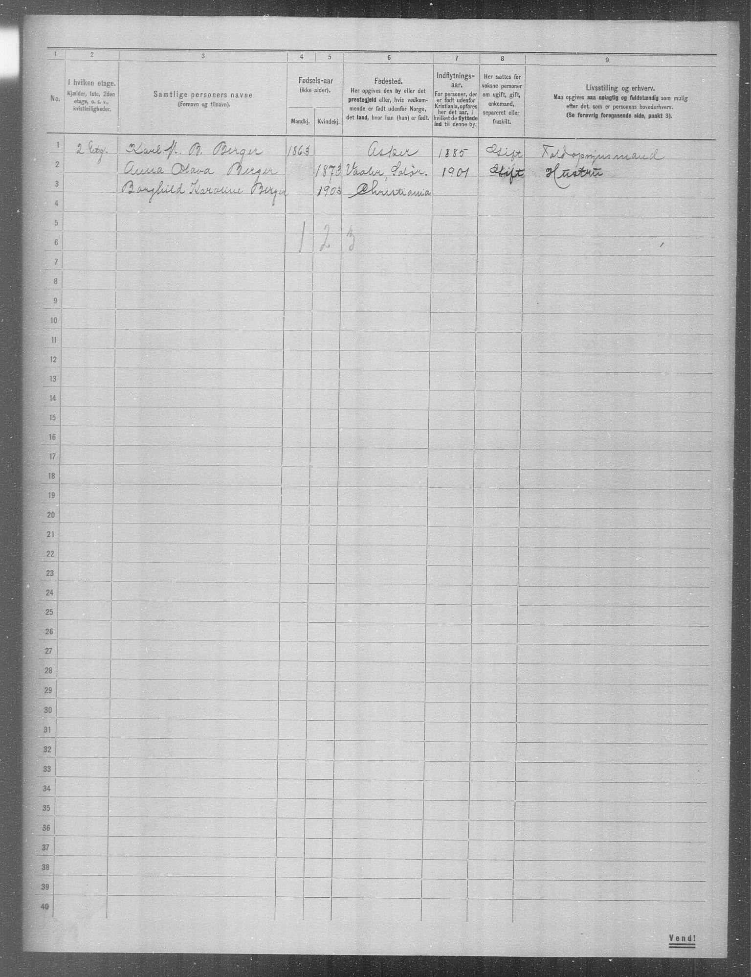 OBA, Municipal Census 1904 for Kristiania, 1904, p. 3165